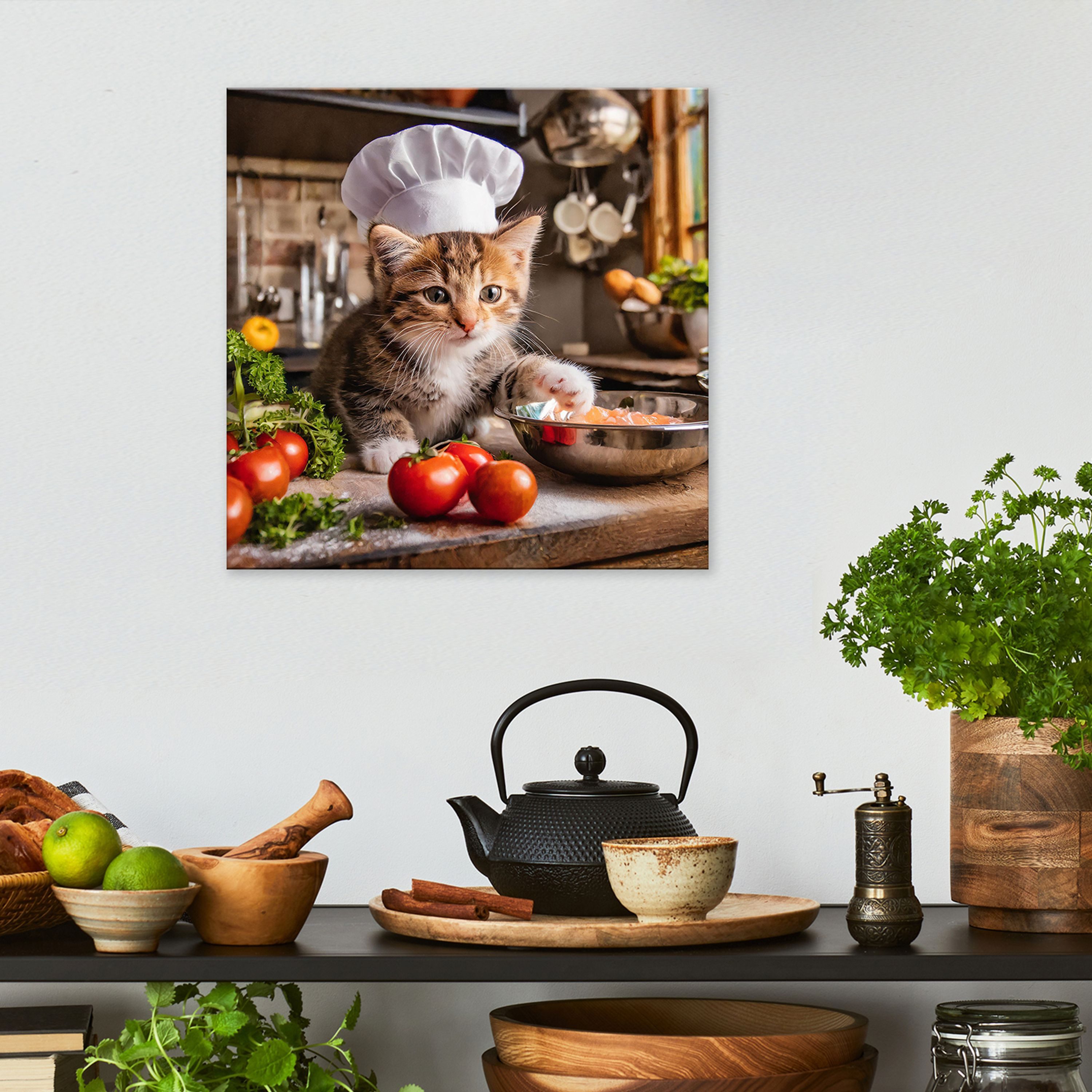 artissimo Glasbild Bild aus Glas 30x30 cm / Wandbild Küche / Küchendeko Wand, Küchenbild: lustige Katze – Bild 4 von 5