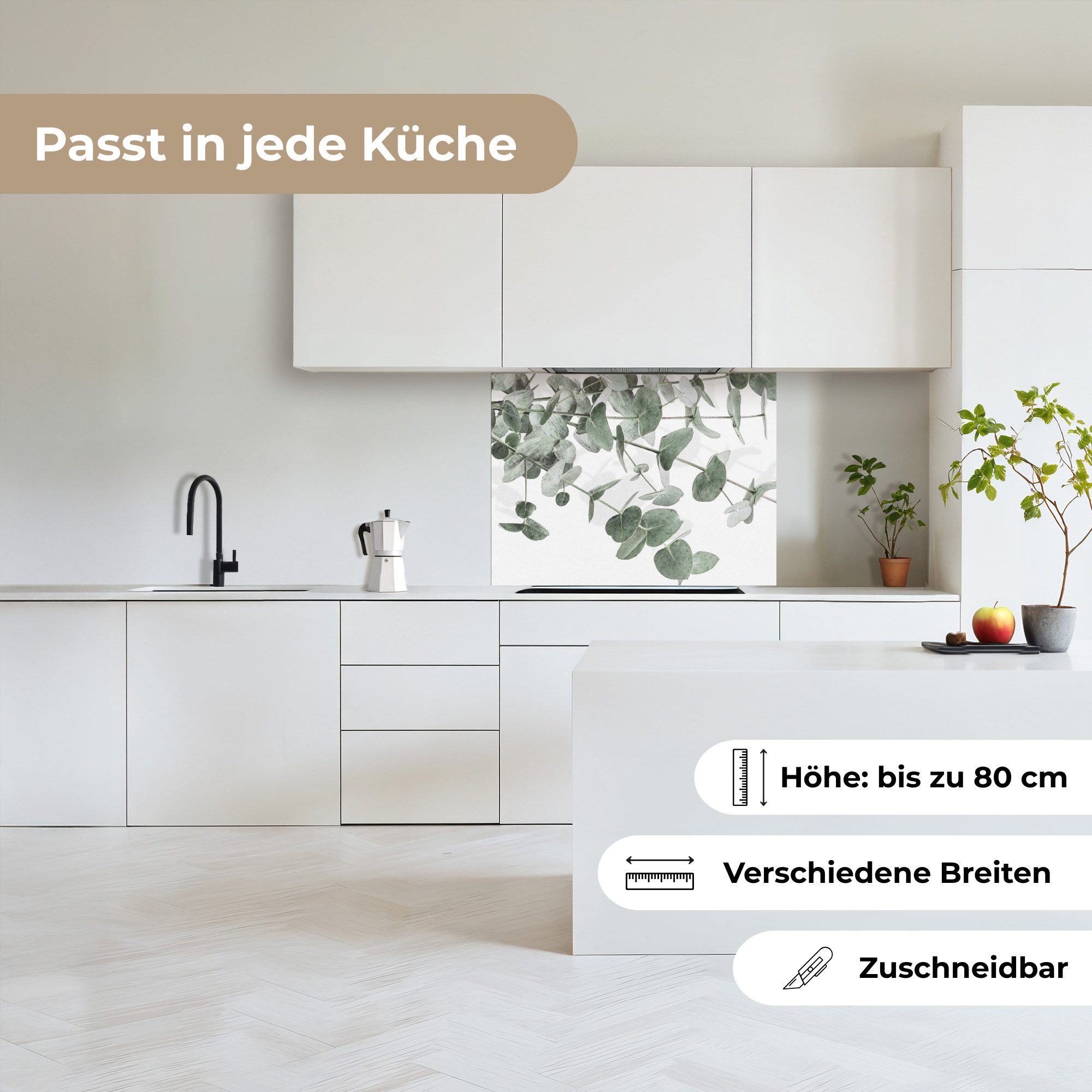 KitchenYeah Küchenrückwand selbstklebend Eukalyptus - Blätter - Natur - Grün, (1-tlg), Spritzschutz, Küche, Rückwand, Küchenwand, Küchenfront, 80x60 cm