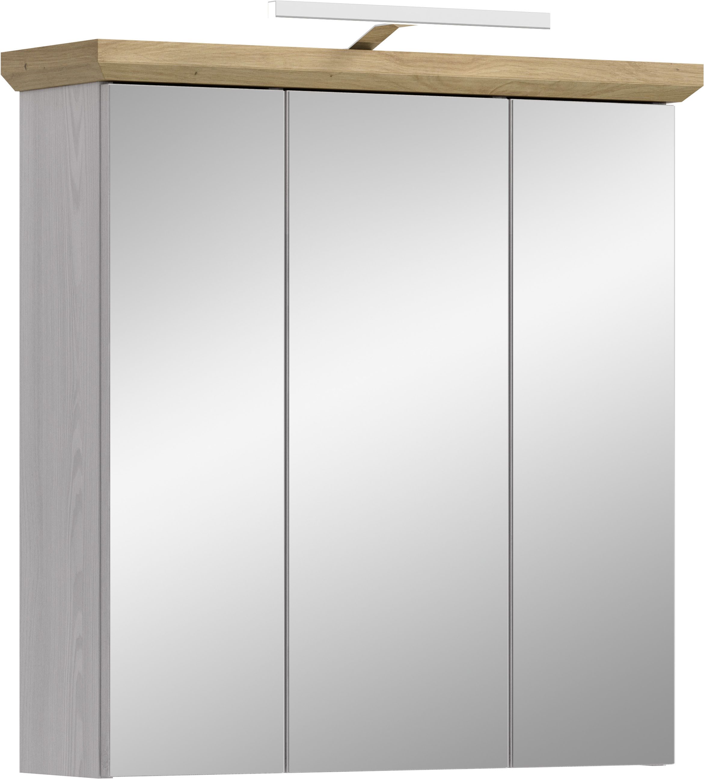 welltime Spiegelschrank COSENZA, inkl. Beleuchtung, Breite 69cm, 3 Spiegeltüren, 9 Fächer (2-St., in Landhausoptik, mit weiteren Artikel der Serie kombinierbar) Spiegelschrank, Spiegel, Bad, Badezimmer