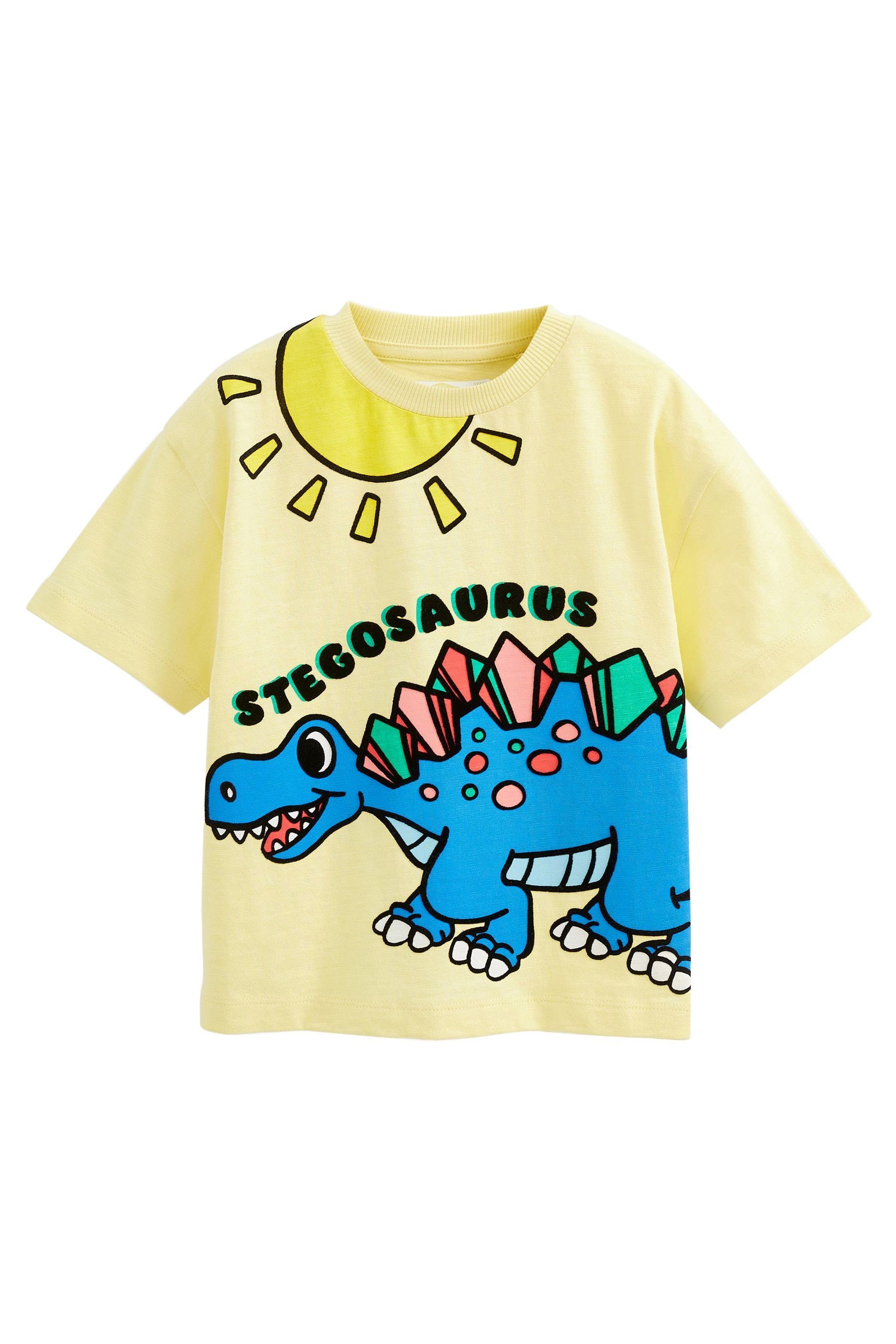 Next T-Shirt Kurzarm-T-Shirt mit Dino (1-tlg) Figurenmotiv Oversized Yellow
