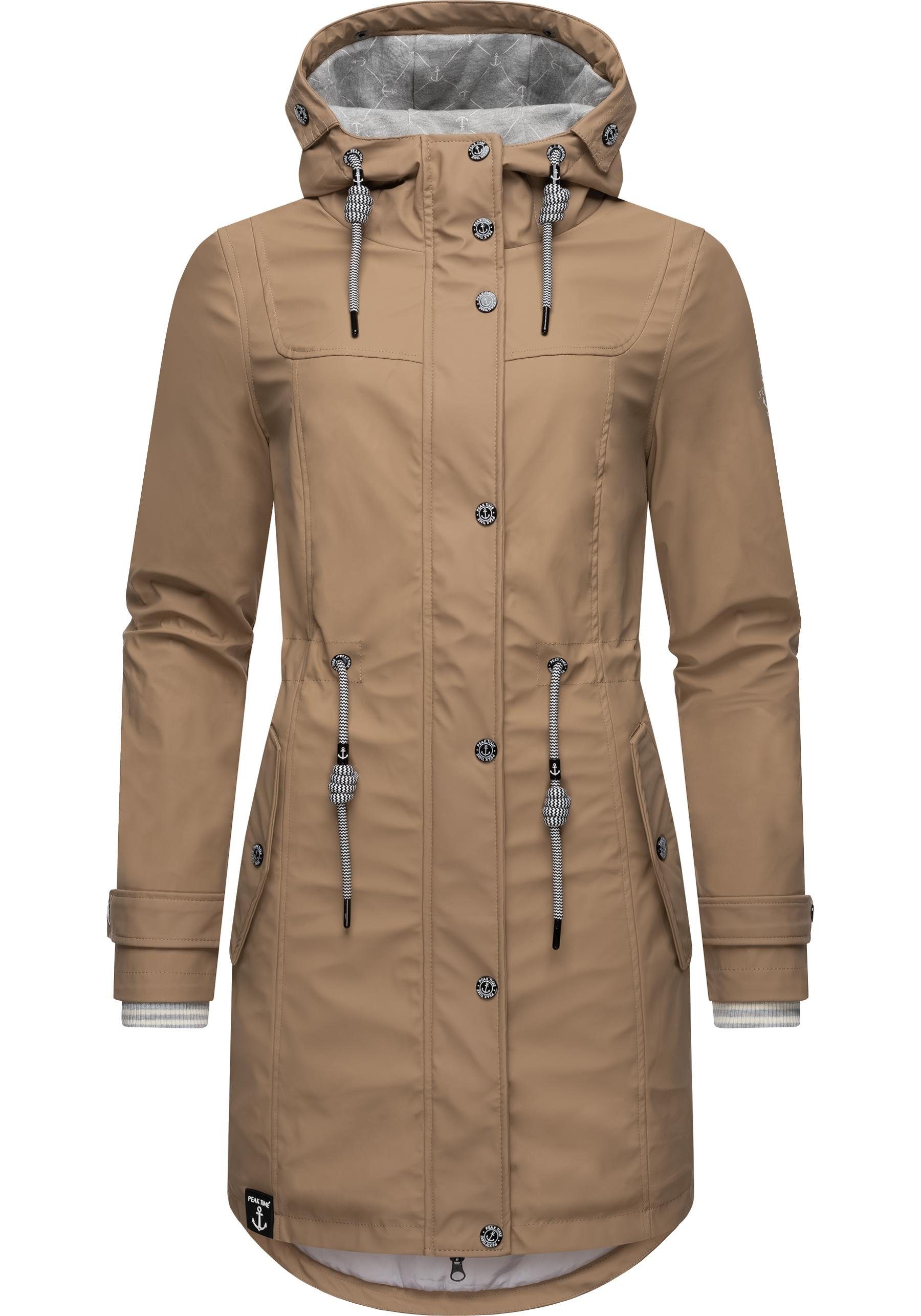 PEAK taillierter TIME Regenjacke Damen stylisch beige Regenmantel für L60042