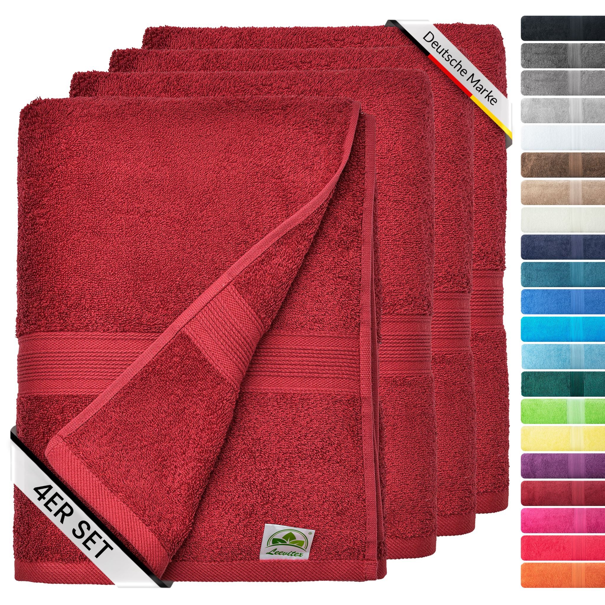 leevitex® Handtücher 4er-Set, 50 × 100 cm, aus 100% Baumwolle, Frottee (Set, 4-St), OEKO-TEX® STANDARD 100 zertifiziert und hochwertig verarbeitet