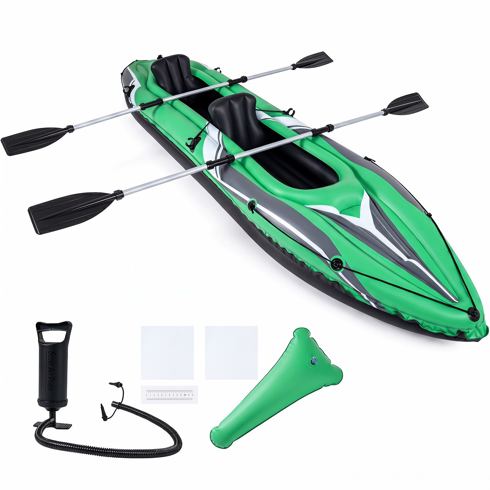 COSTWAY Zweierkajak aufblasbar 2 Personen, Schlauchboot, mit Handpumpe und Reparaturset, 160 kg Gewichtskapazität