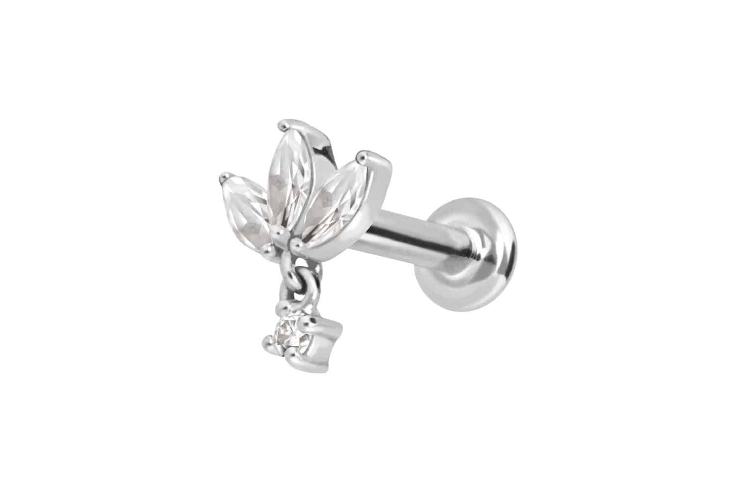Piercing-Set 14 Karat Gold Labret mit Innengewinde MOISSANIT-LOTUSBLÜTE