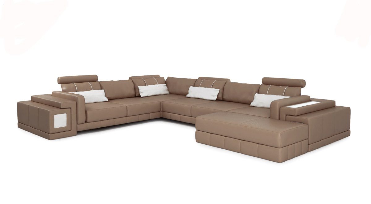 JVmoebel Ecksofa, Wohnlandschaft Ecksofa Couch Design U-Form Ledersofa Braun Sofa Modern