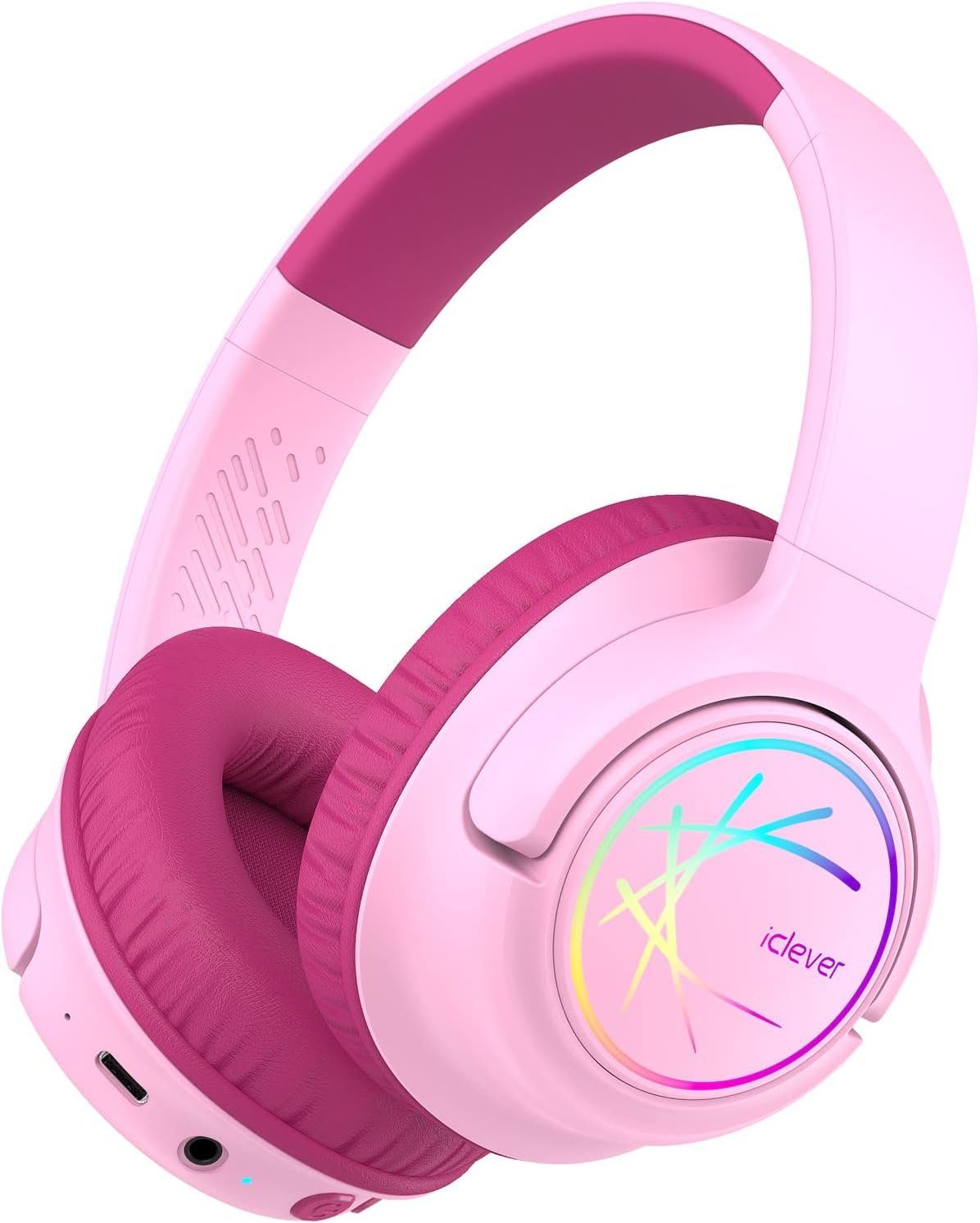 iclever BTH18 Over-Ear-Kopfhörer (Bluetooth, 74/85/94dB Lautstärkebegrenzung, 43 Stunden Spielzeit, Bluetooth5.3) Rosa