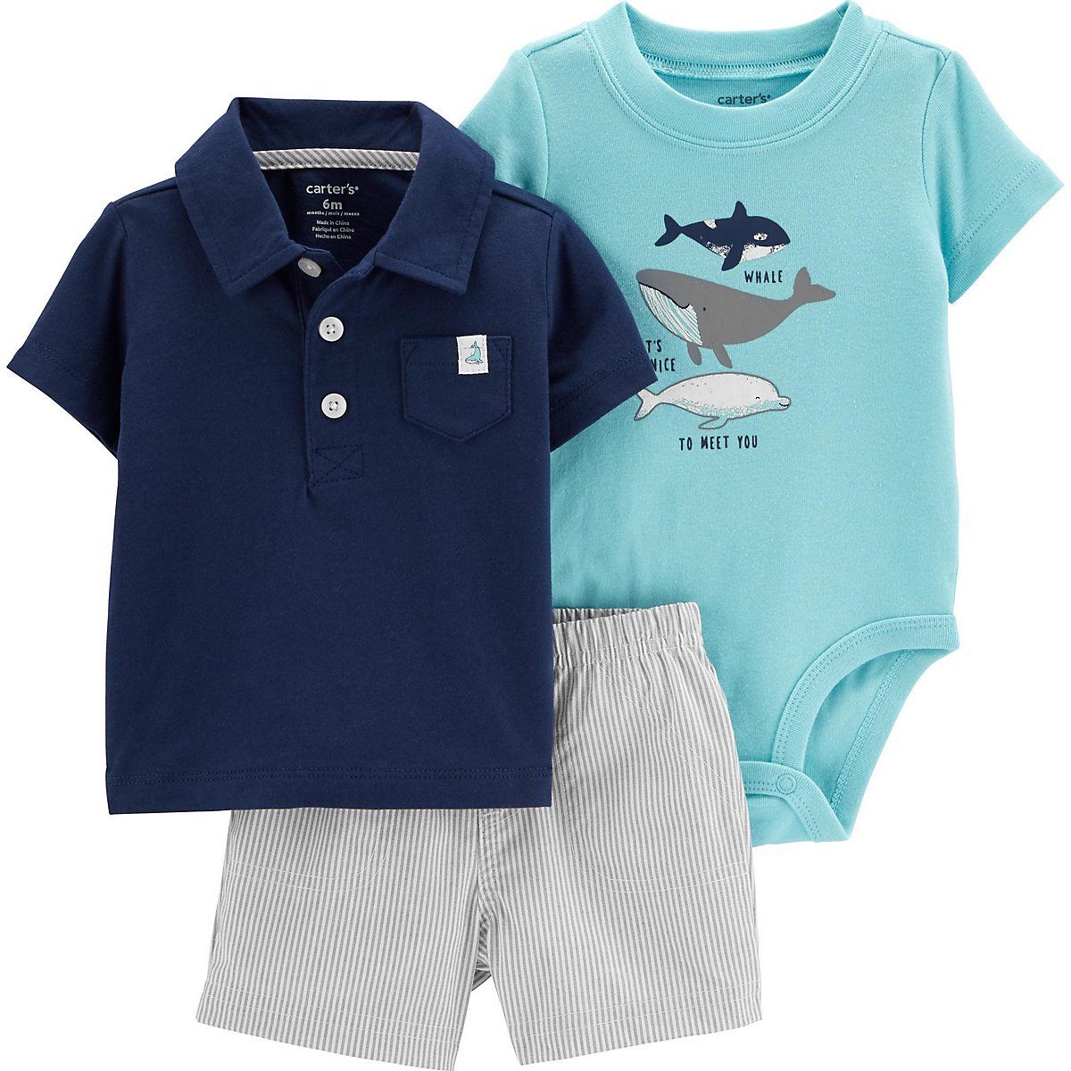 Kinder Jungen (Gr. 50 - 92) Carter`s T-Shirt Baby Set T-Shirt + Shorts + Body für Jungen