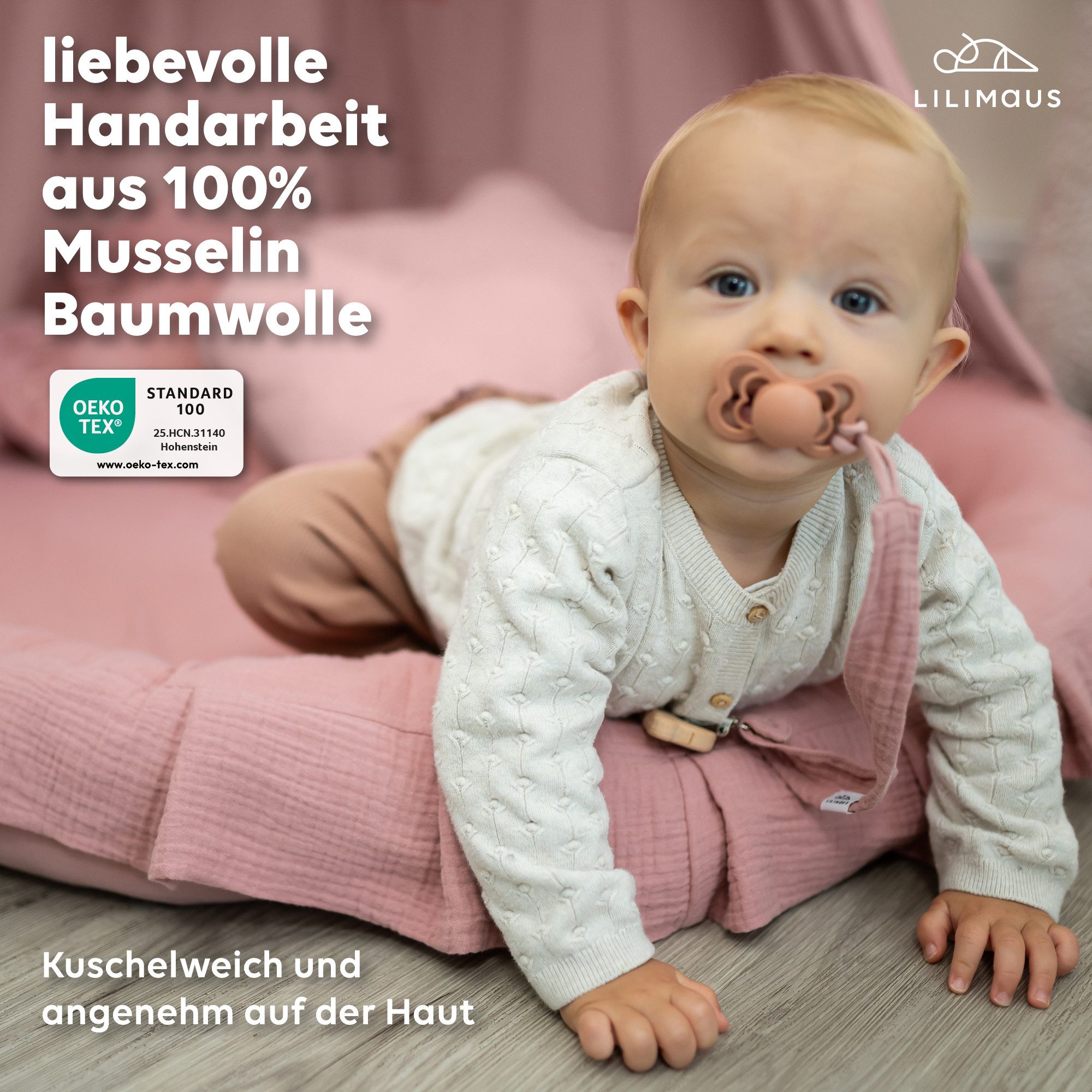 lilimaus Bodenkissen Sitzkissen für Kinder aus Musselin - Spielmatte & Kuschelecke, mit zarter Rüscheneinfassung - zum Lesen, Spielen & Kuscheln