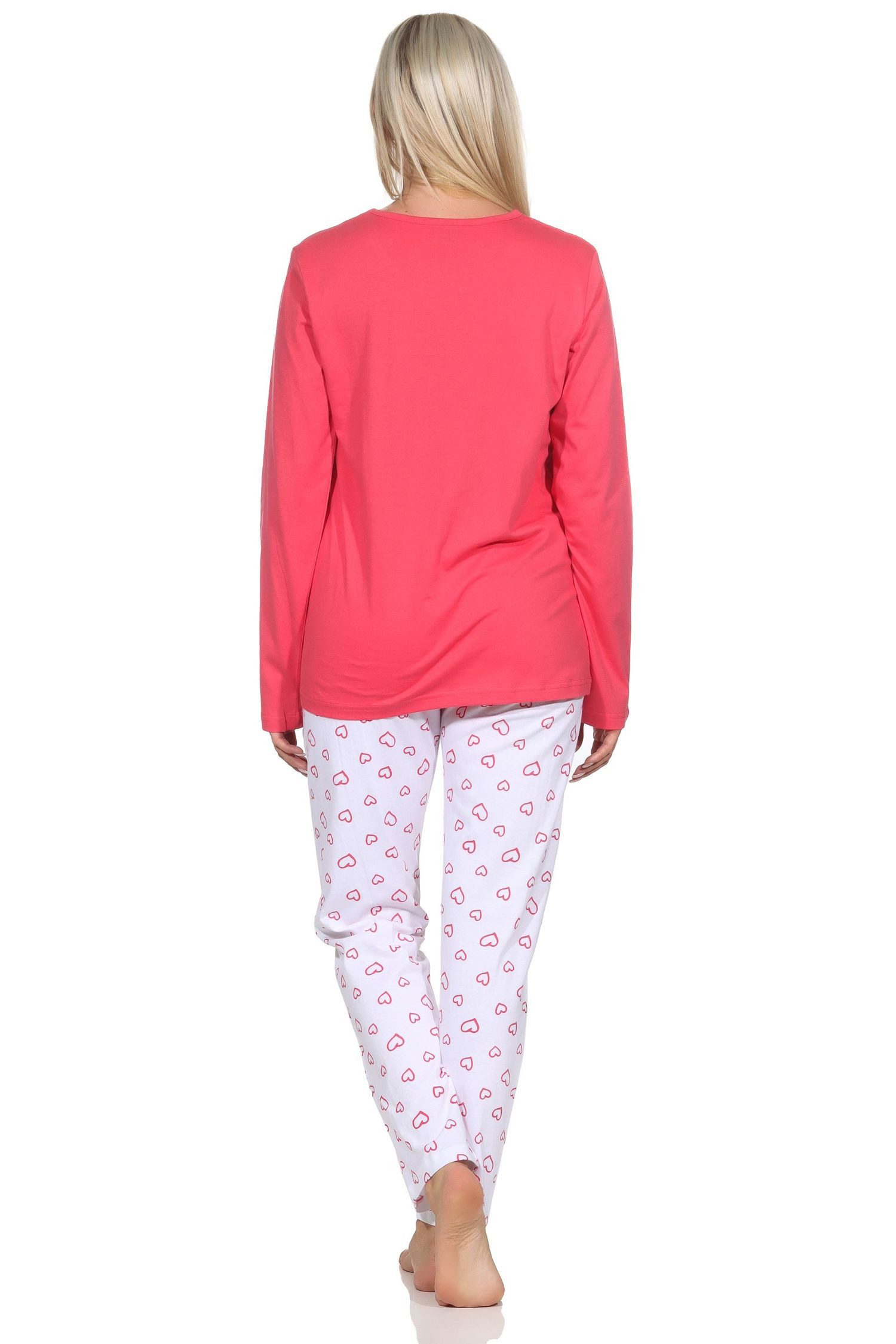 Normann Pyjama Normann Damen Schlafanzug langarm, Pyjama Hose in Herz Optik