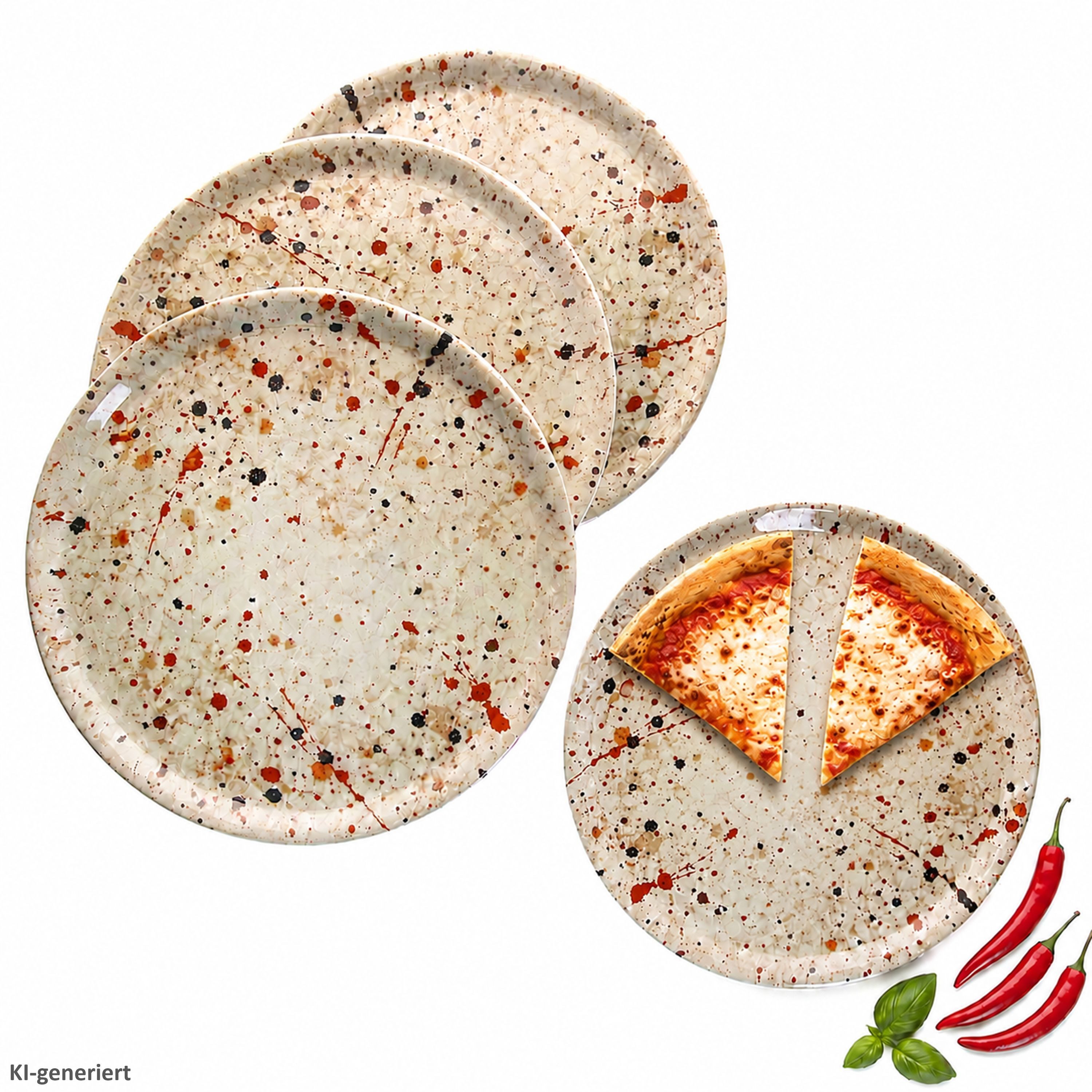 MamboCat Pizzateller 4x Pizzateller Granito Ø31,5cm XL-Teller 4 Personen 3D Steinoptik
