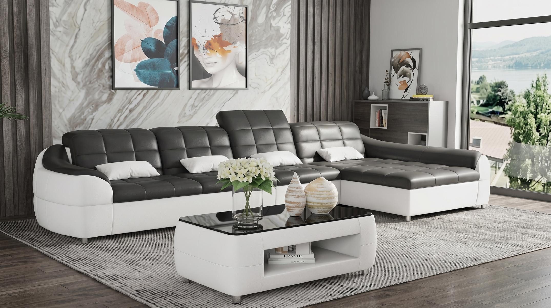 JVmoebel Ecksofa Modern Ecksofa L-Form Schwarz LED Luxus Premium Couch, 2 Teile, Made in Europa