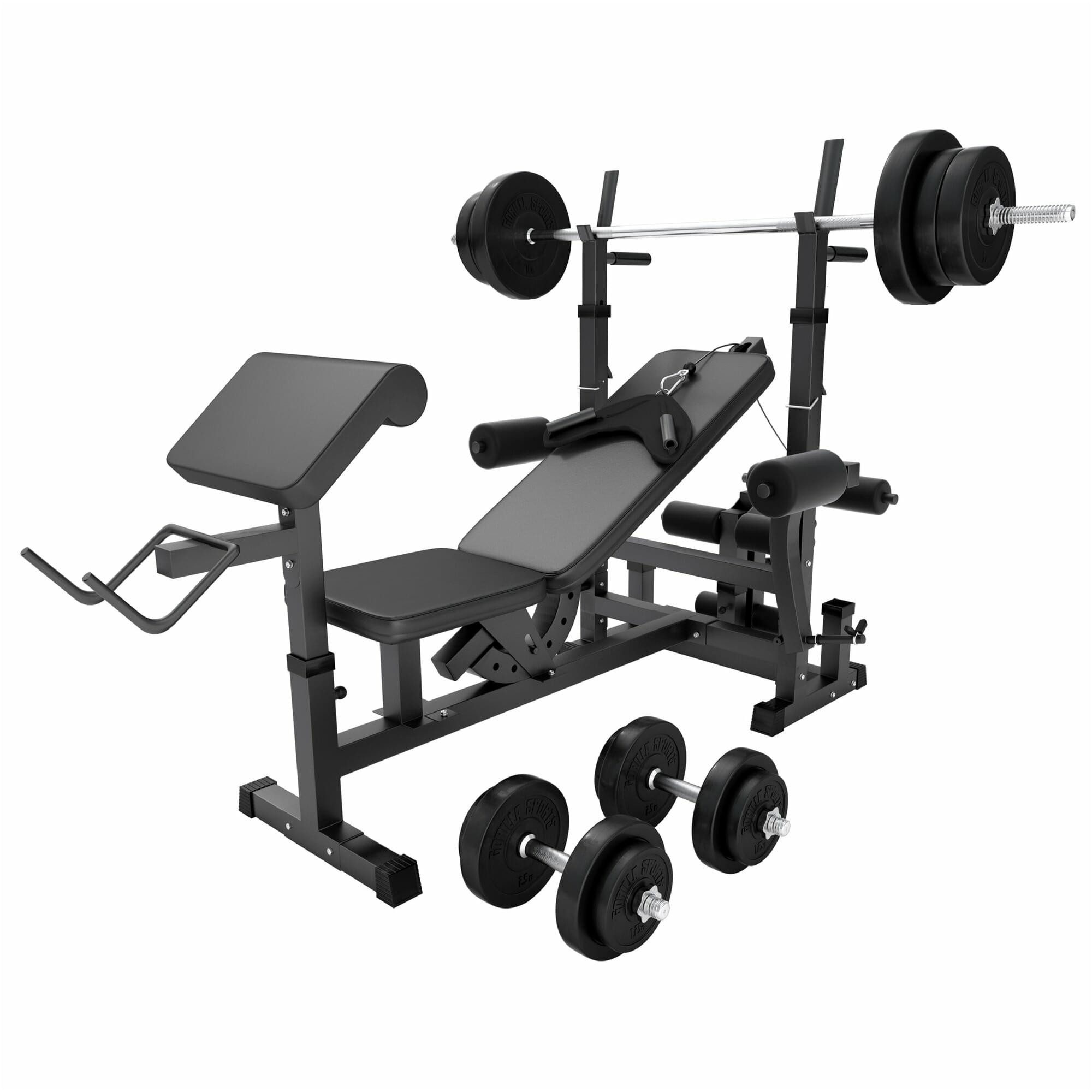 Kraftstation inkl. Hantelset 100kg, Latzug, Weiß/Schwarz - Multifunktion Hantelbank