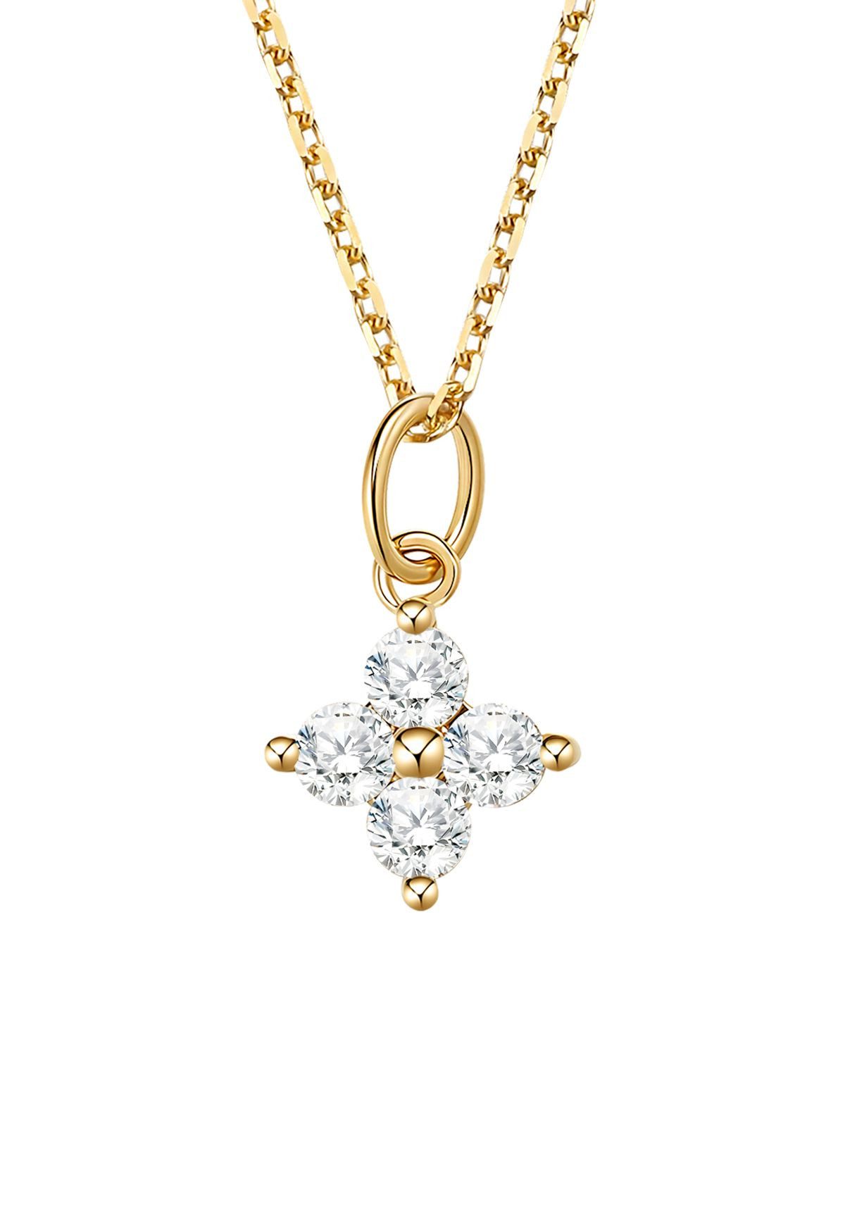 Dear Me Goldkette Fortuna mit Diamant Anhänger Blume, verstellbar, Zeitlose 14K Goldkette Damen, Echtgold Schmuck