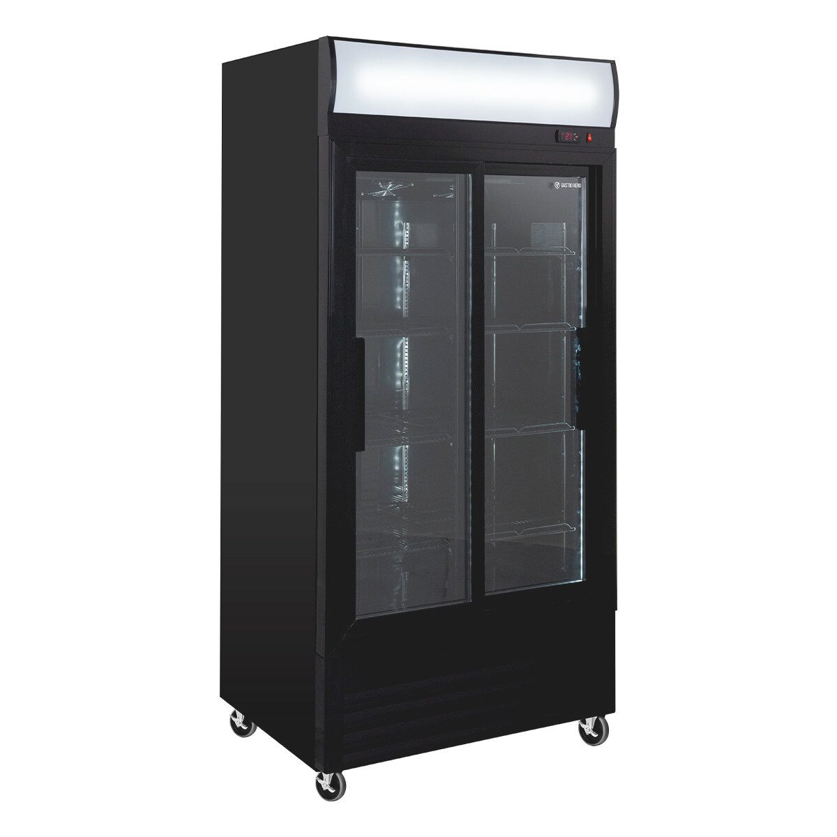 GastroHero Getränkekühlschrank Getränkekühlschrank 630 - Leuchtaufsatz, Schiebetüren, schwarz, LED, 200 cm hoch, 92.5 cm breit