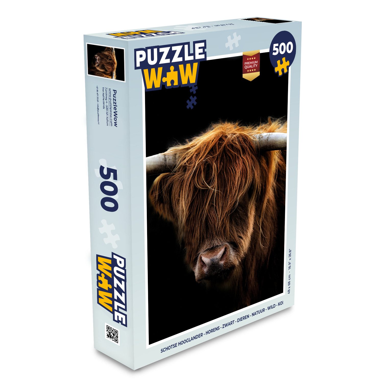 MuchoWow Puzzle Schottischer Highlander - Hörner - Schwarz - Tiere - Natur - Wild - Ku, 500 Puzzleteile, Foto-Puzzle, Bilderrätsel, Puzzlespiele, Spielzeug