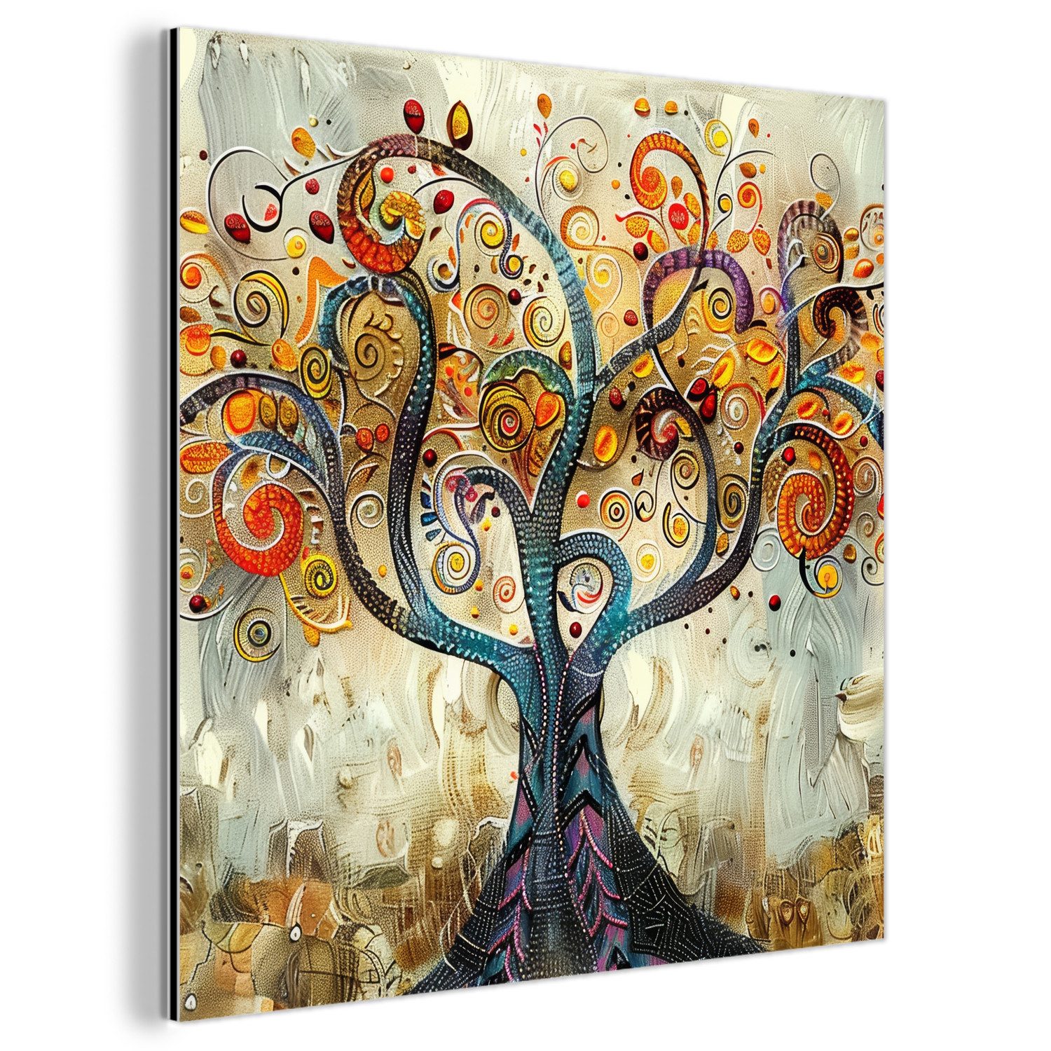 MuchoWow Metallbild Baum - Kunst - Modern - Natur, Inkl. Aufhängung, Alu-Dibond-Druck, Wandbild aus Metall, Aluminium deko, 20x20 cm