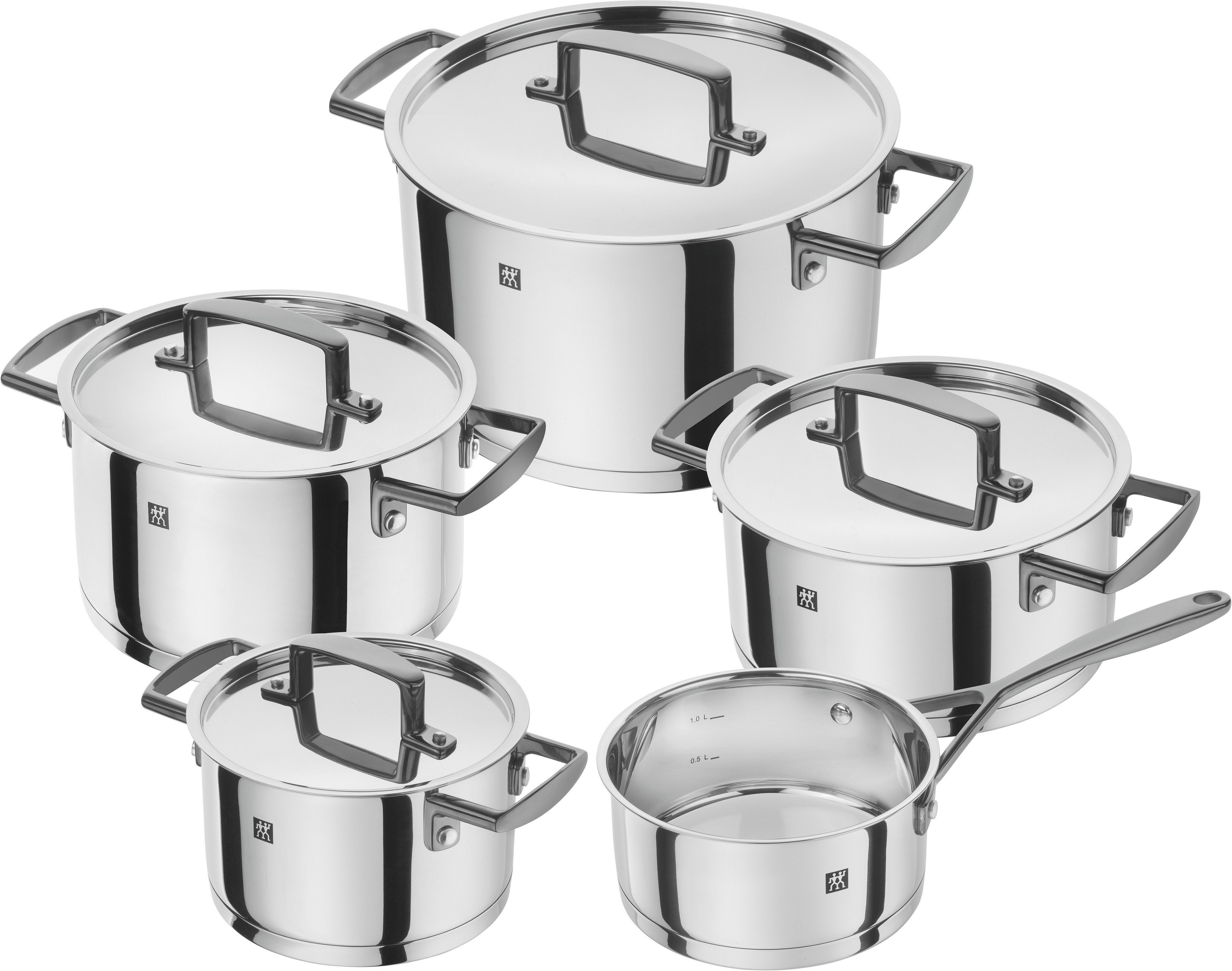 Zwilling Topf-Set Bellasera, Edelstahl 18/10 (Set, 5-tlg), 18/10 Edelstahl, Rostfrei, 5-tlg. Induktion, Silberfarben