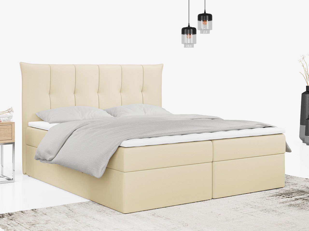 MKS MÖBEL Boxspringbett PREMIUM 10, Doppelbett mit Bettkasten für Schlafzimmer, Polsterbett mit Kopfteil