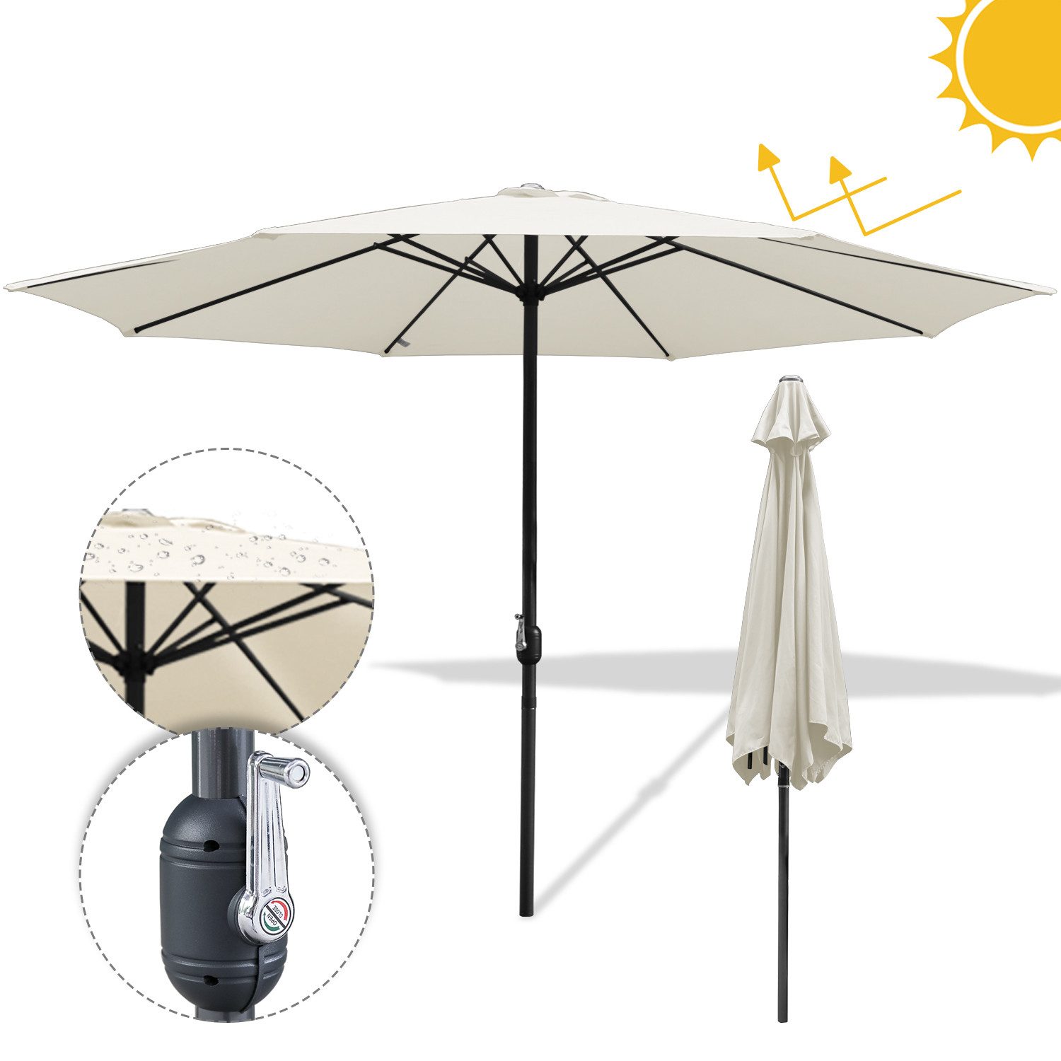 Bettizia Sonnenschirm 2.7/3.5m Sonnenschirm Stahl UV40+ Gartenschirm Ampelschirm LED Solar, Aluminium/Polyester