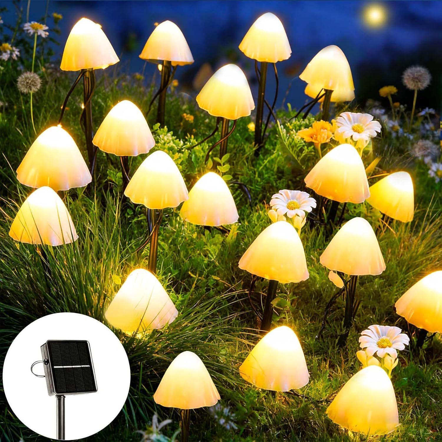 LED Dekolicht Solar Lichterkette 20 LED Pilzleuchte Wasserdicht Garten Deko