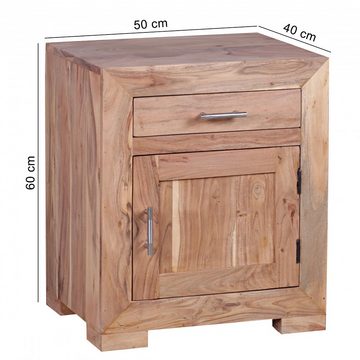 Lomadox Nachttisch, braun, Akazie Massivholz, für Boxspringbett, 50/60/40 cm