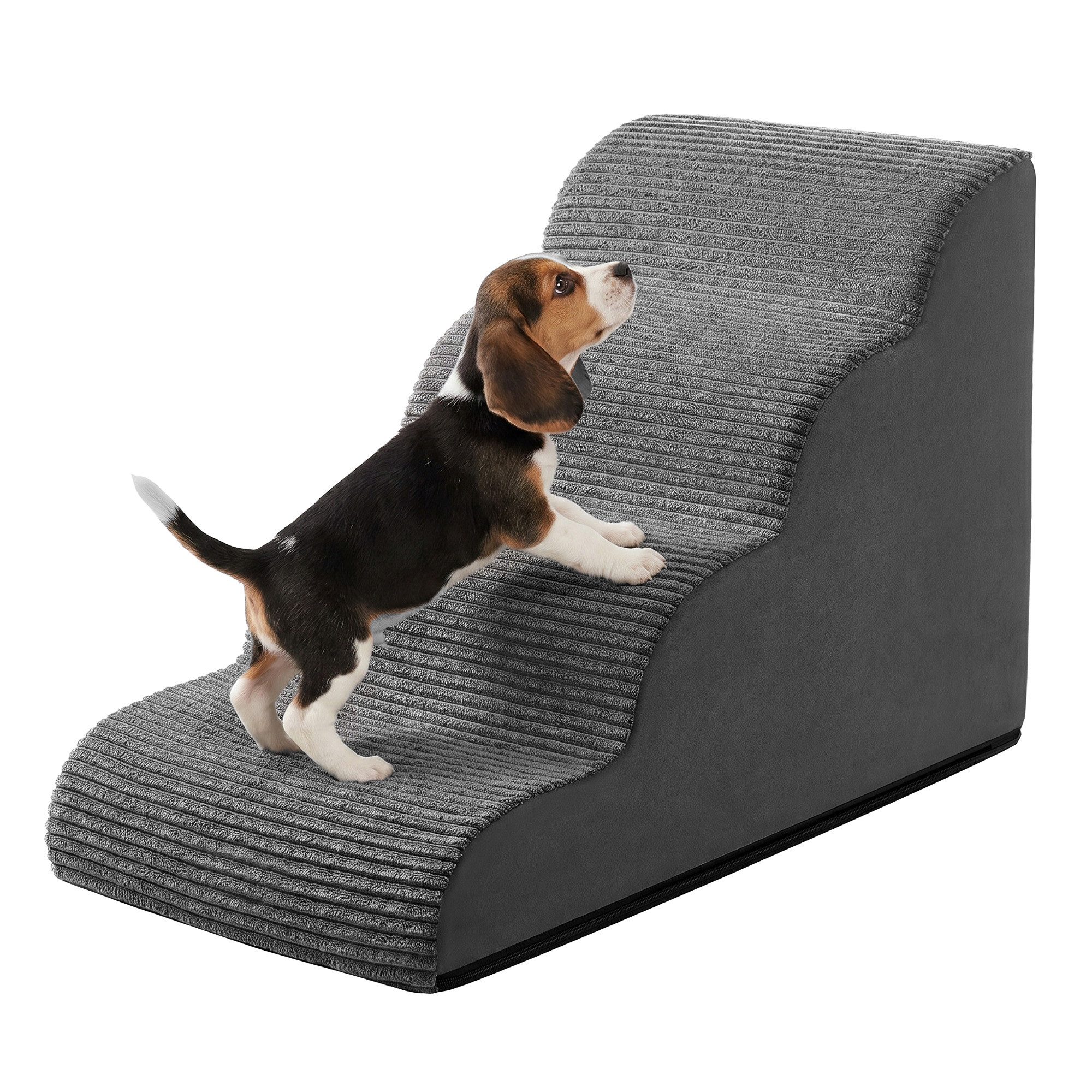 FEANDREA Haustiertreppe 2/3/4-stufig-Hundetreppe,waschbar,rutschfest geringe Neigung für Bett, Sofa, Cord mit Querstreifen, wasserdicht, abnehmbarer waschbarer Bezug