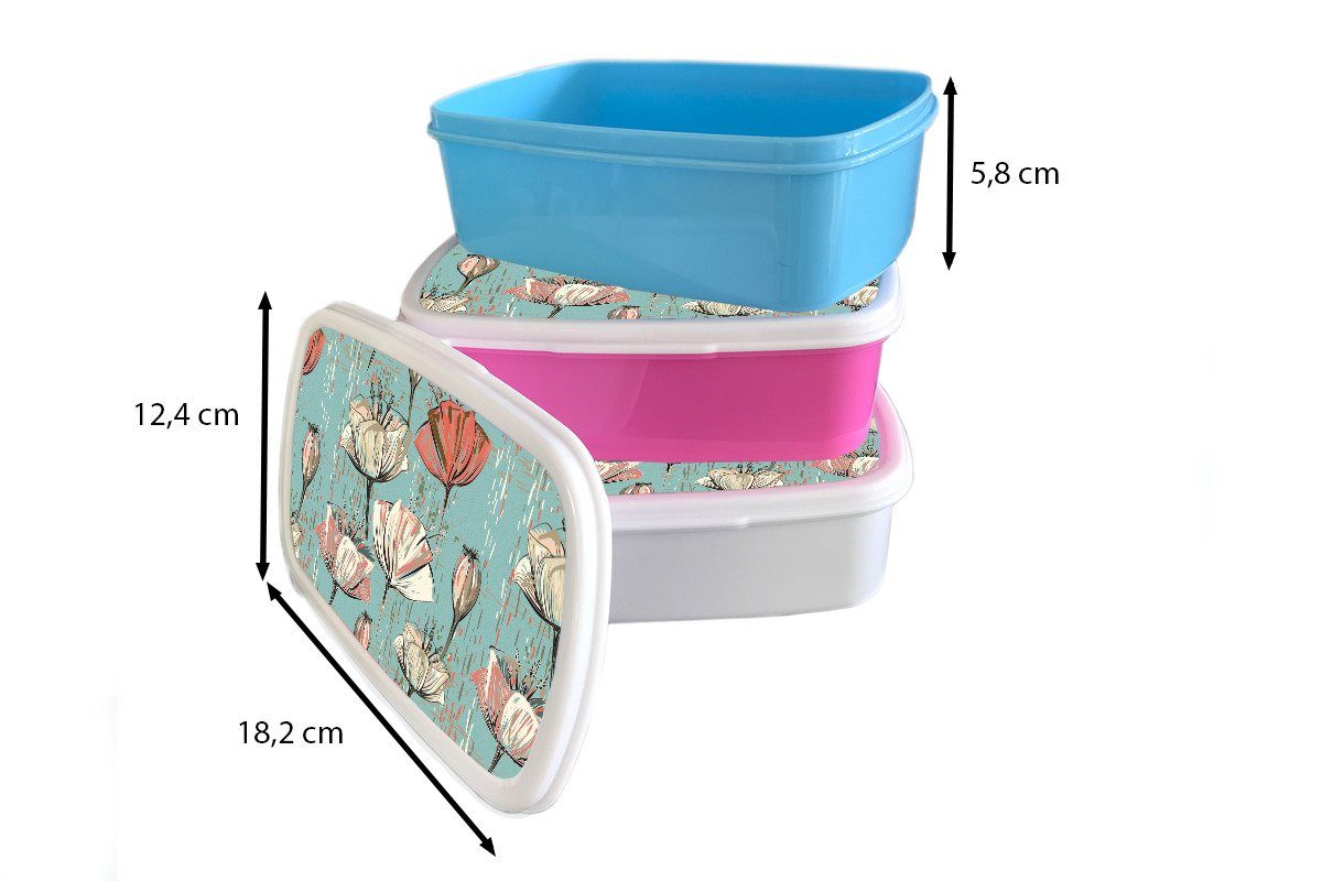 MuchoWow Lunchbox Jahrgang - Blume, (2-tlg), Kinder, Brotdose rosa Erwachsene, für Brotbox Kunststoff Mädchen, Kunststoff, Snackbox