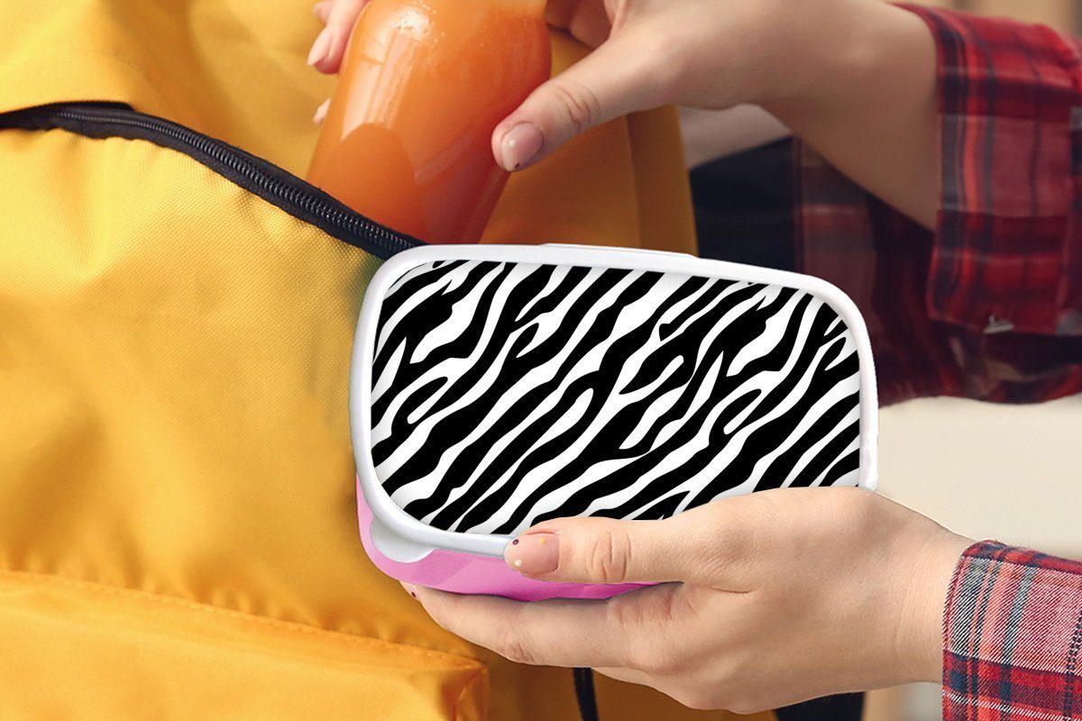MuchoWow Lunchbox - Kunststoff, Tiere Kinder, (2-tlg), Brotbox Zebra Gestaltung, Kunststoff Erwachsene, - Snackbox, Mädchen, Brotdose für rosa