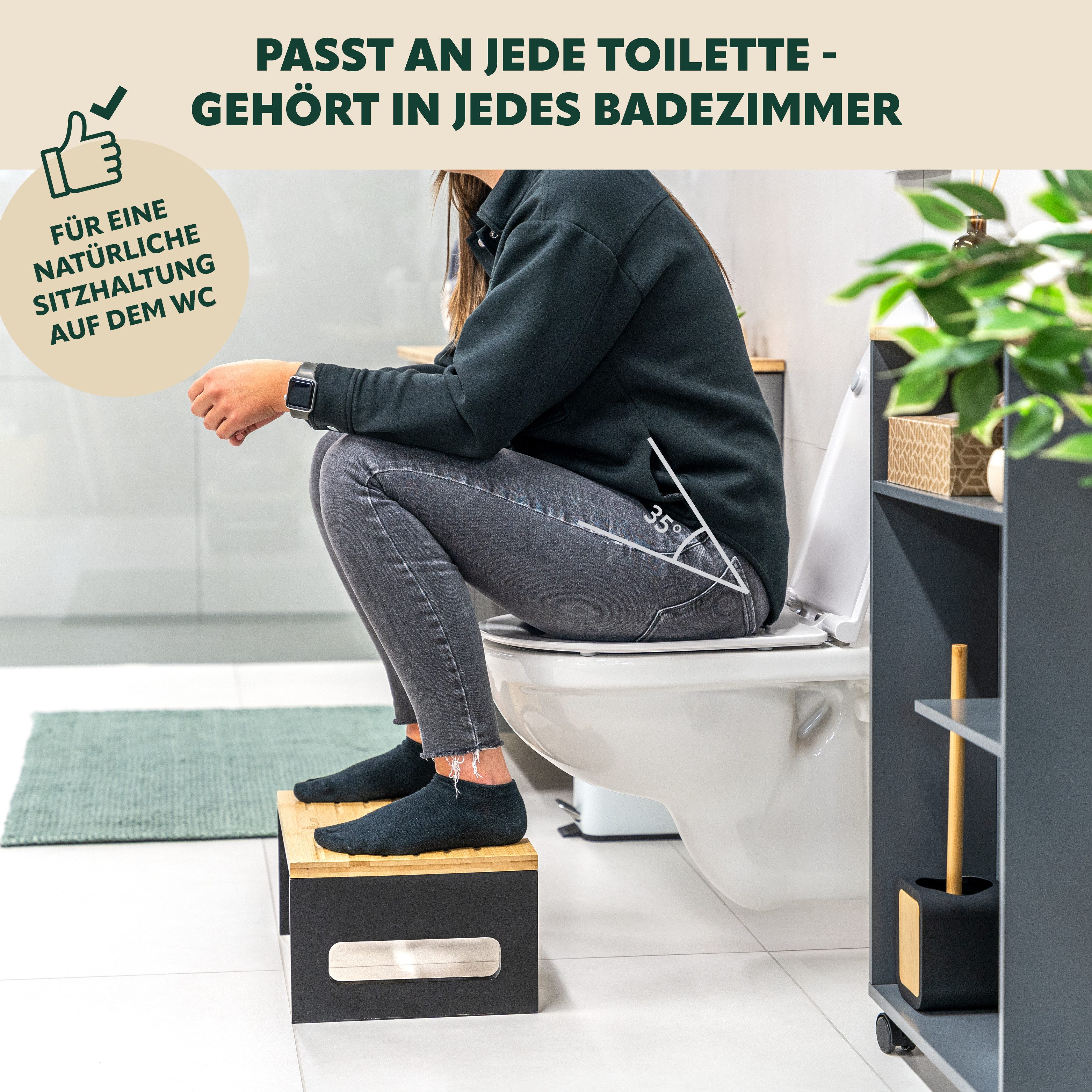 eluno Fußhocker Toilettenhocker, aus Bambus, platzsparend günstig online kaufen