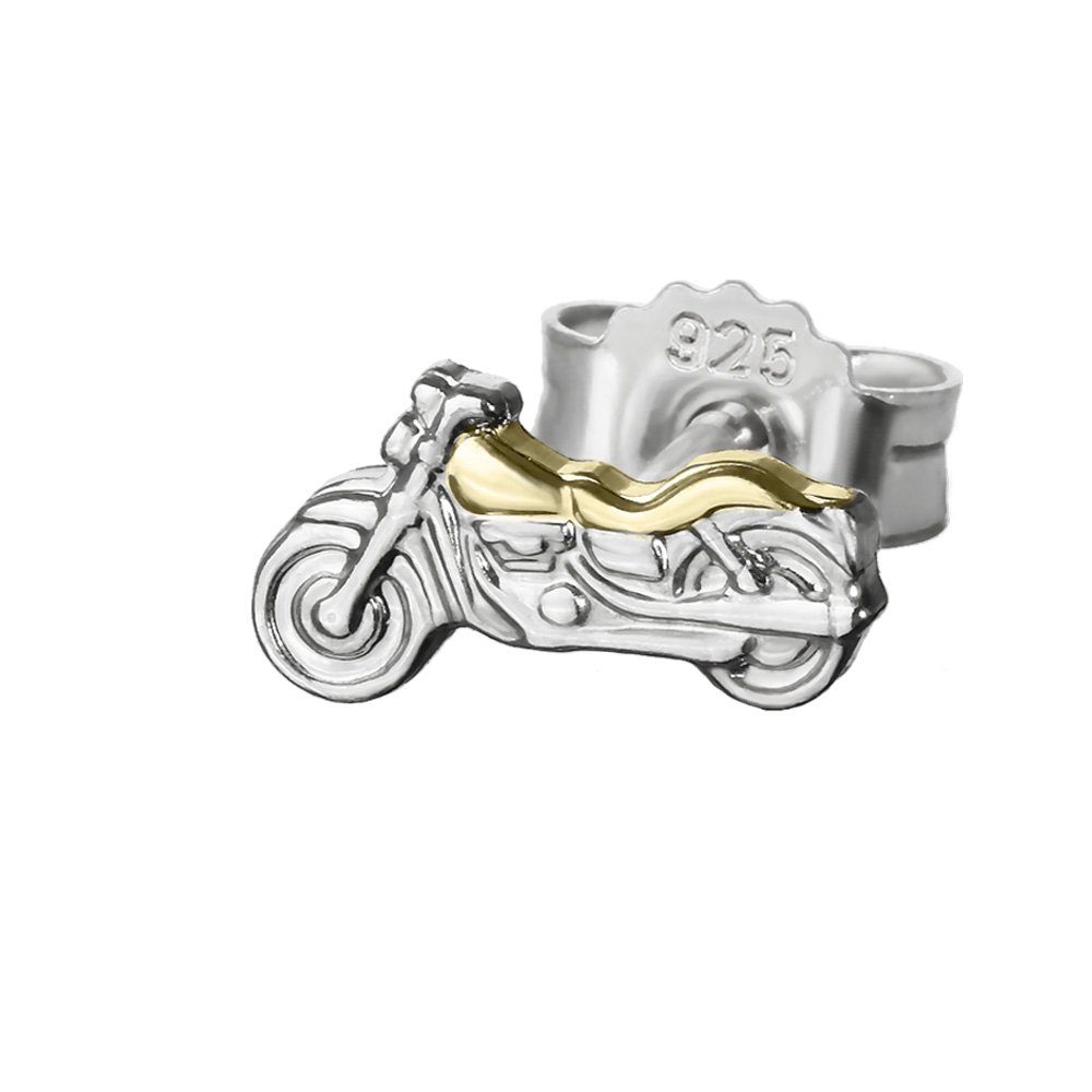 Single-Ohrstecker Einzel Kleine Motorrad 925 Silber Ohrstecker Bicol