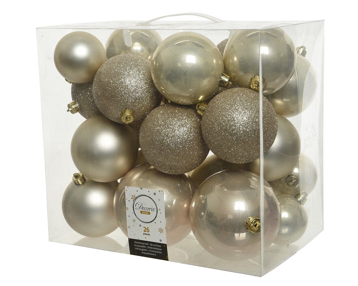 Decoris season decorations Weihnachtsbaumkugel, Weihnachtskugeln Kunststoff Mix 6-10cm perle, 26er Set