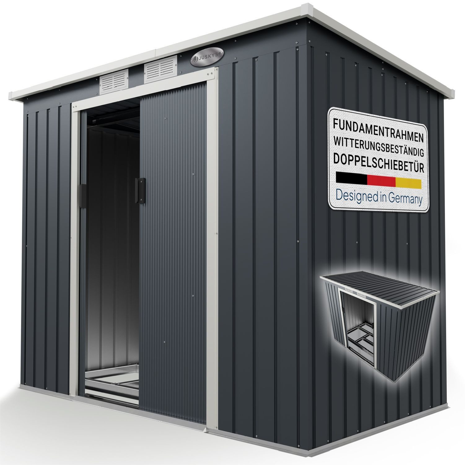 Juskys Gartenhaus M, BxT: 213x130 cm, mit Pultdach, Schiebetür, Fundamentrahmen, 4 m³