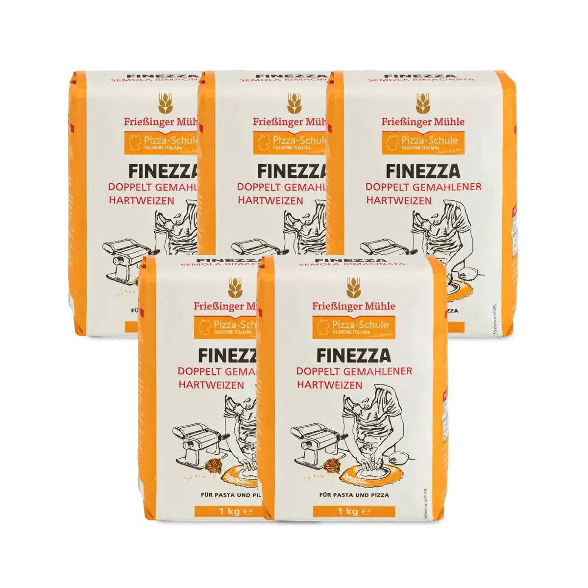 Bielmeier Mehl Pizzamehl Finezza rimacinata 5 Stück a 1 kg Frießinger Mühle, 1 x 5000 g, Das Getreide stammt von Landwirten aus der Region (SET414019-5)