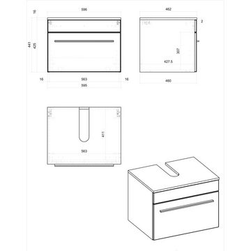 Lomadox Waschbeckenschrank CHARLESTON-61 60 cm in Hochglanz weiß, B/H/T: ca. 60/44/45 cm