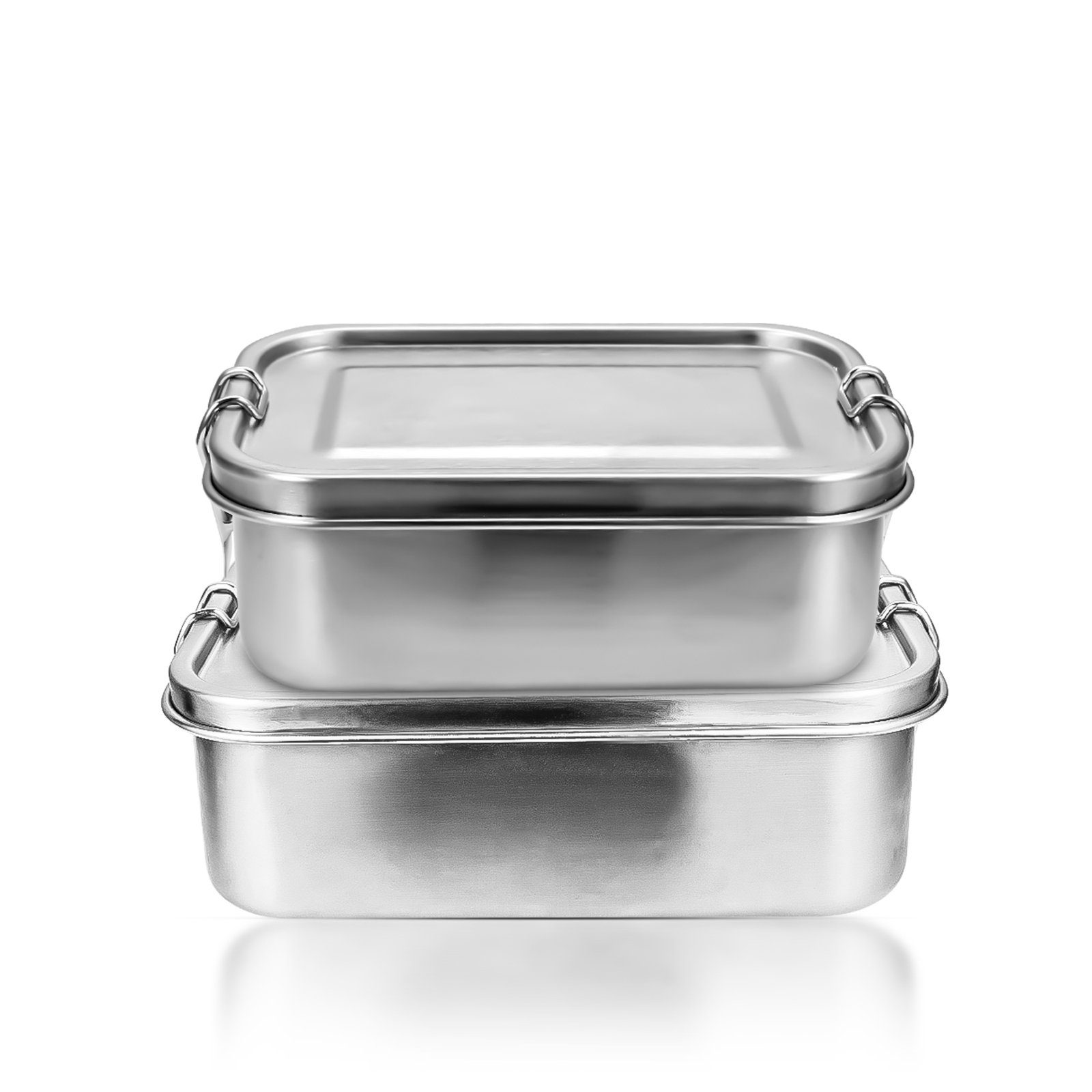 Clanmacy Lunchbox 800-1400ml Brotdose Metall Brotdose Thermobehälter Lunchbox BPA frei Edelstahl, Fächern (abnehmbar) Silber 800+1200ml