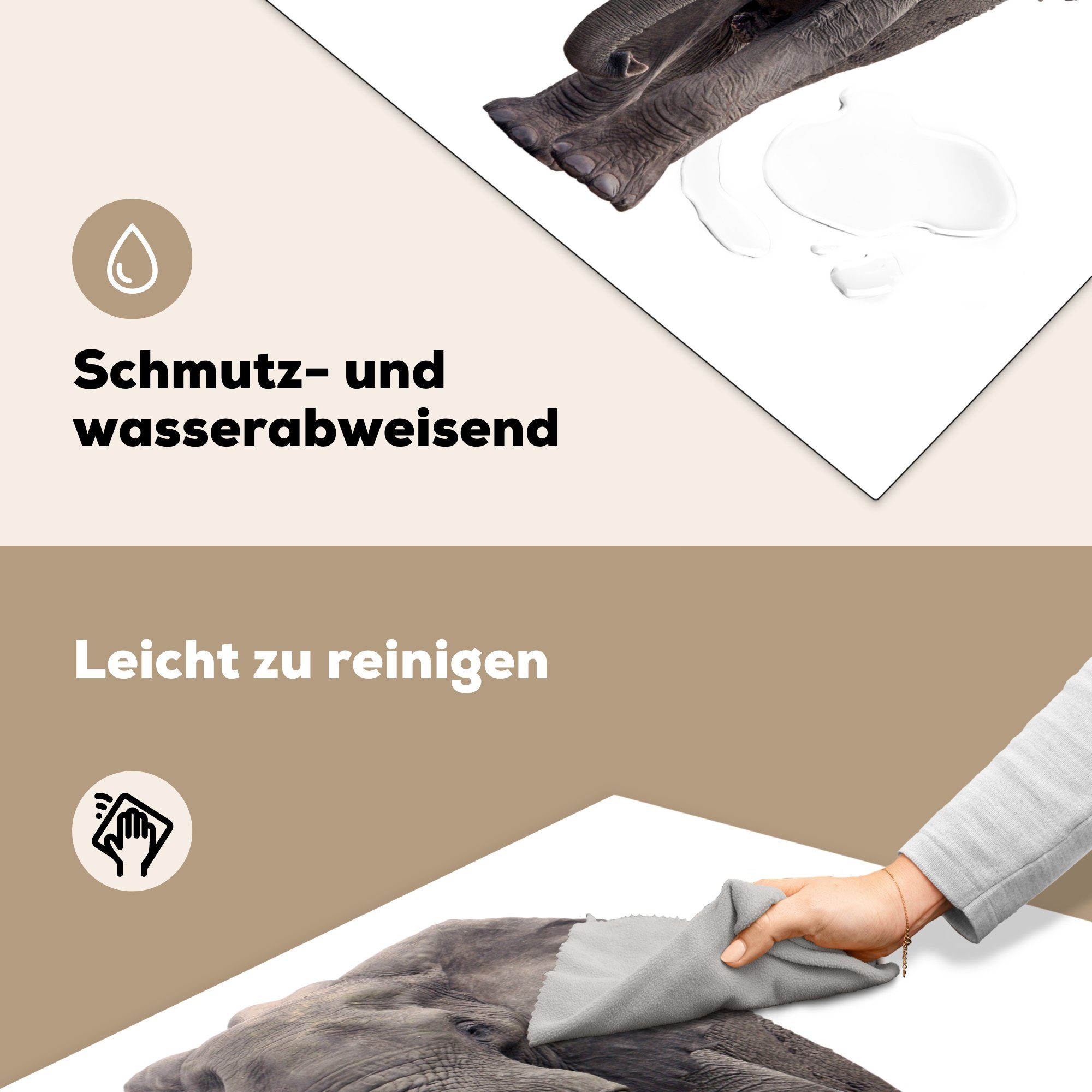 Elefant cm, Herdblende-/Abdeckplatte MuchoWow Afrika küche Weiß, tlg), für - (1 - Arbeitsplatte Vinyl, 78x78 Ceranfeldabdeckung,