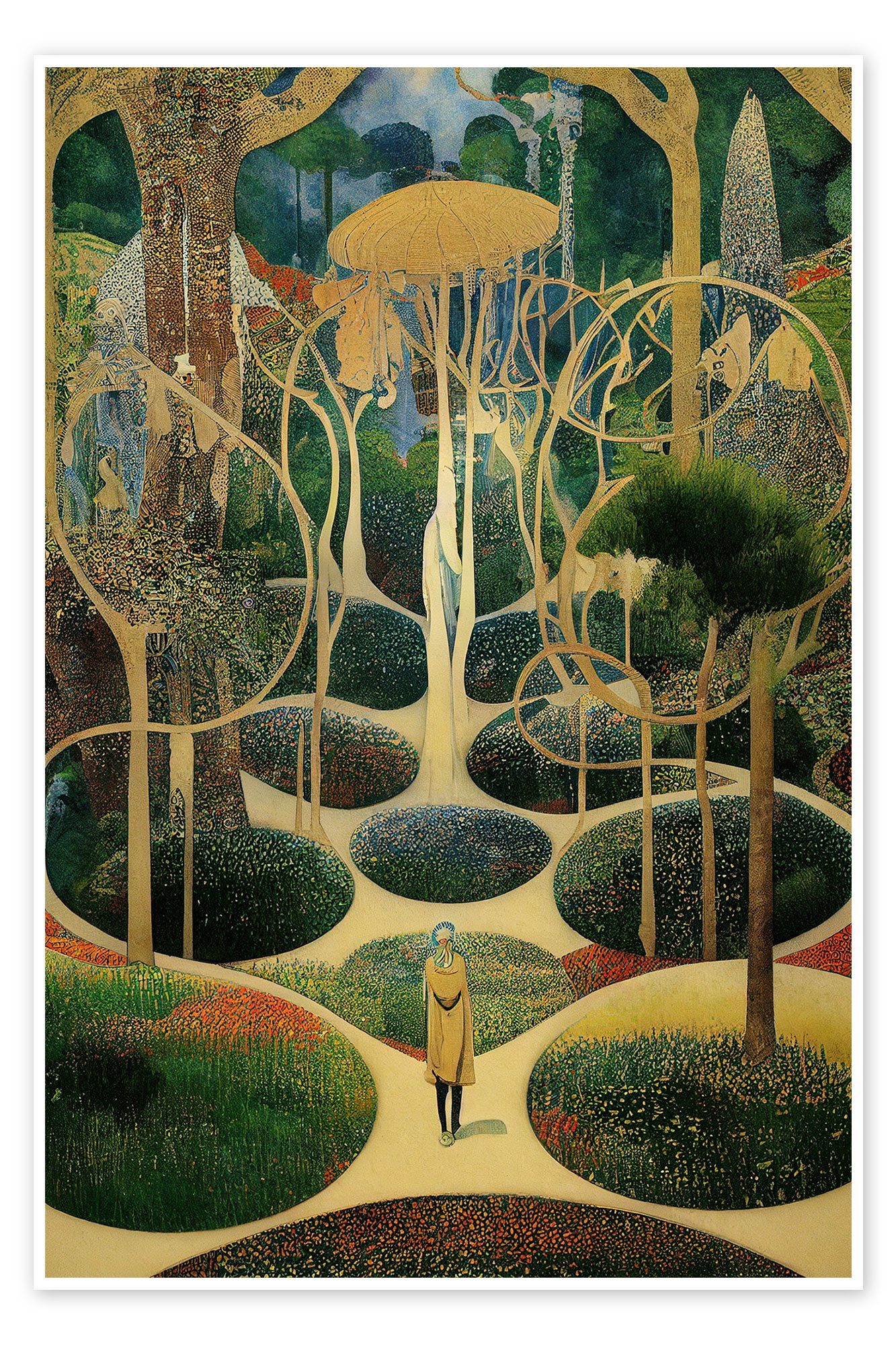 Posterlounge Poster Mariusz Flont, Magische Gärten - Collage VII, Wohnzimmer Vintage Malerei