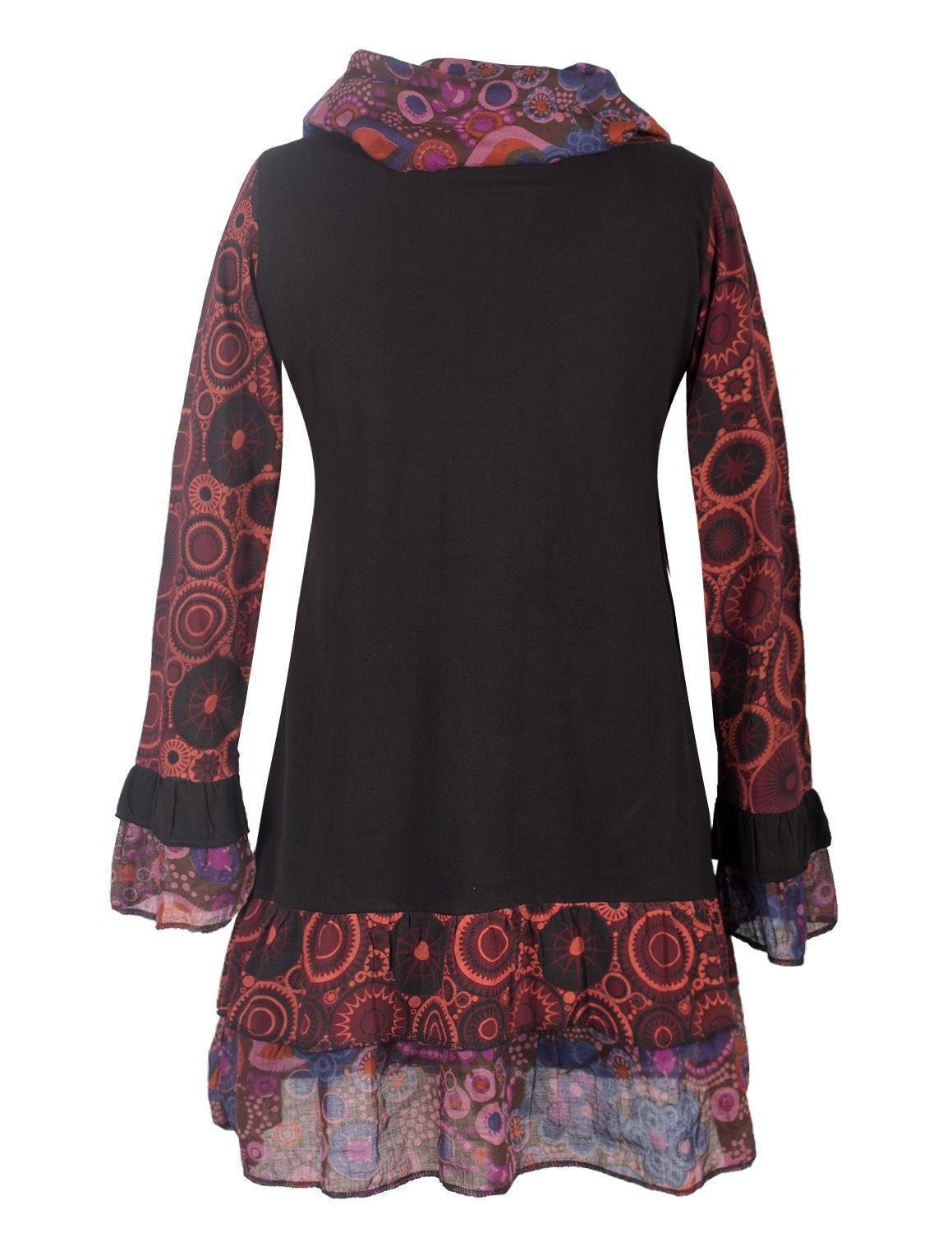 Vishes Midikleid Langarm Mandala Rüschen-Kleid mit günstig online kaufen