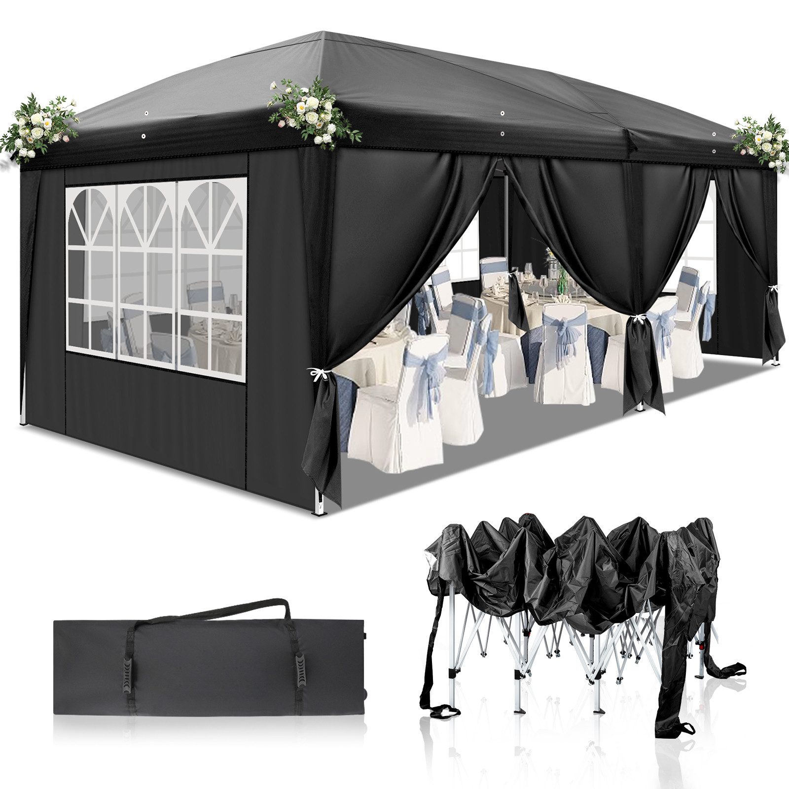 FCH Faltpavillon, Pavillons Partyzelte 3x6m, Festzelt Gartenzelt mit 6 Seitenteilen