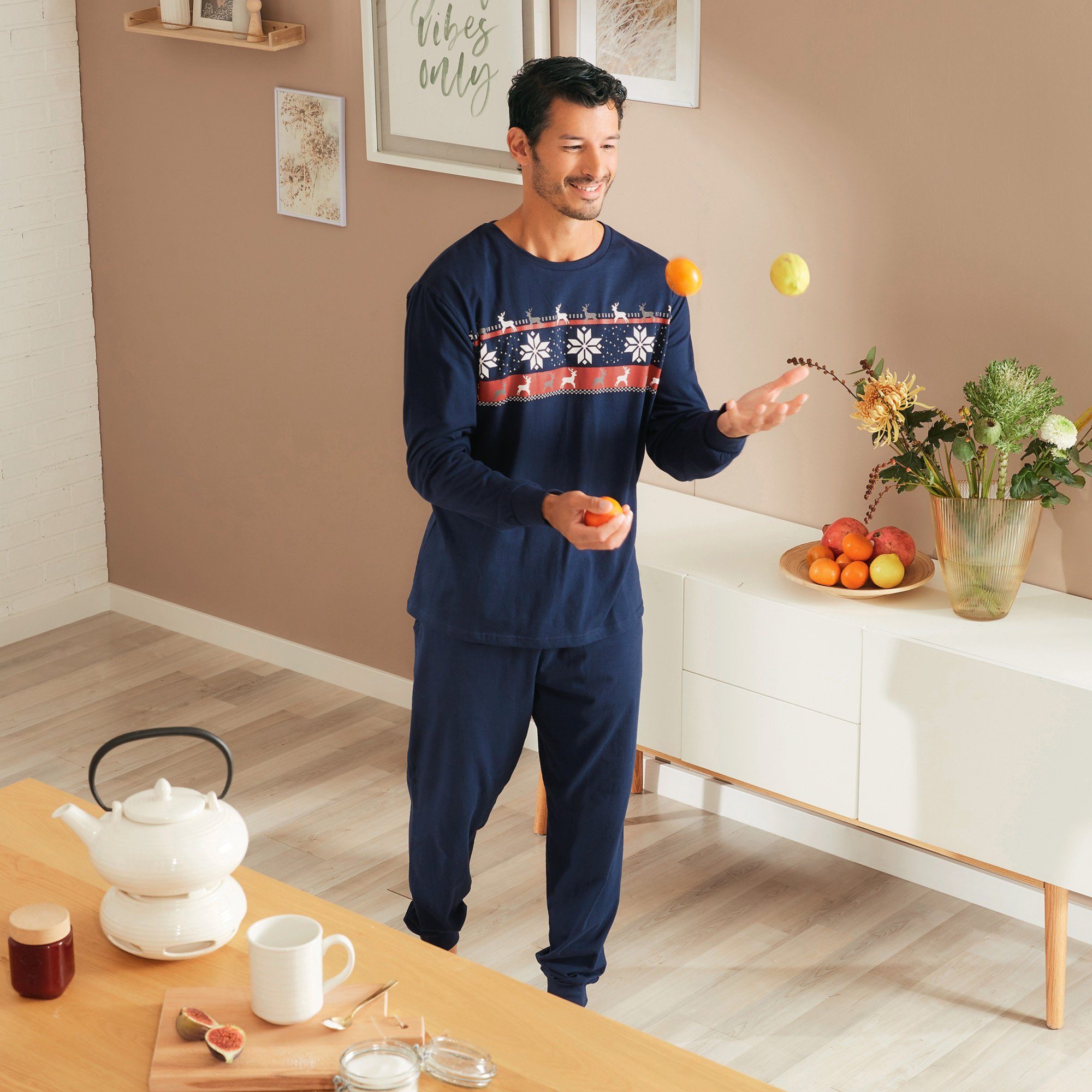 Erwin Müller Pyjama Herren-Schlafanzug Single-Jersey gemustert
