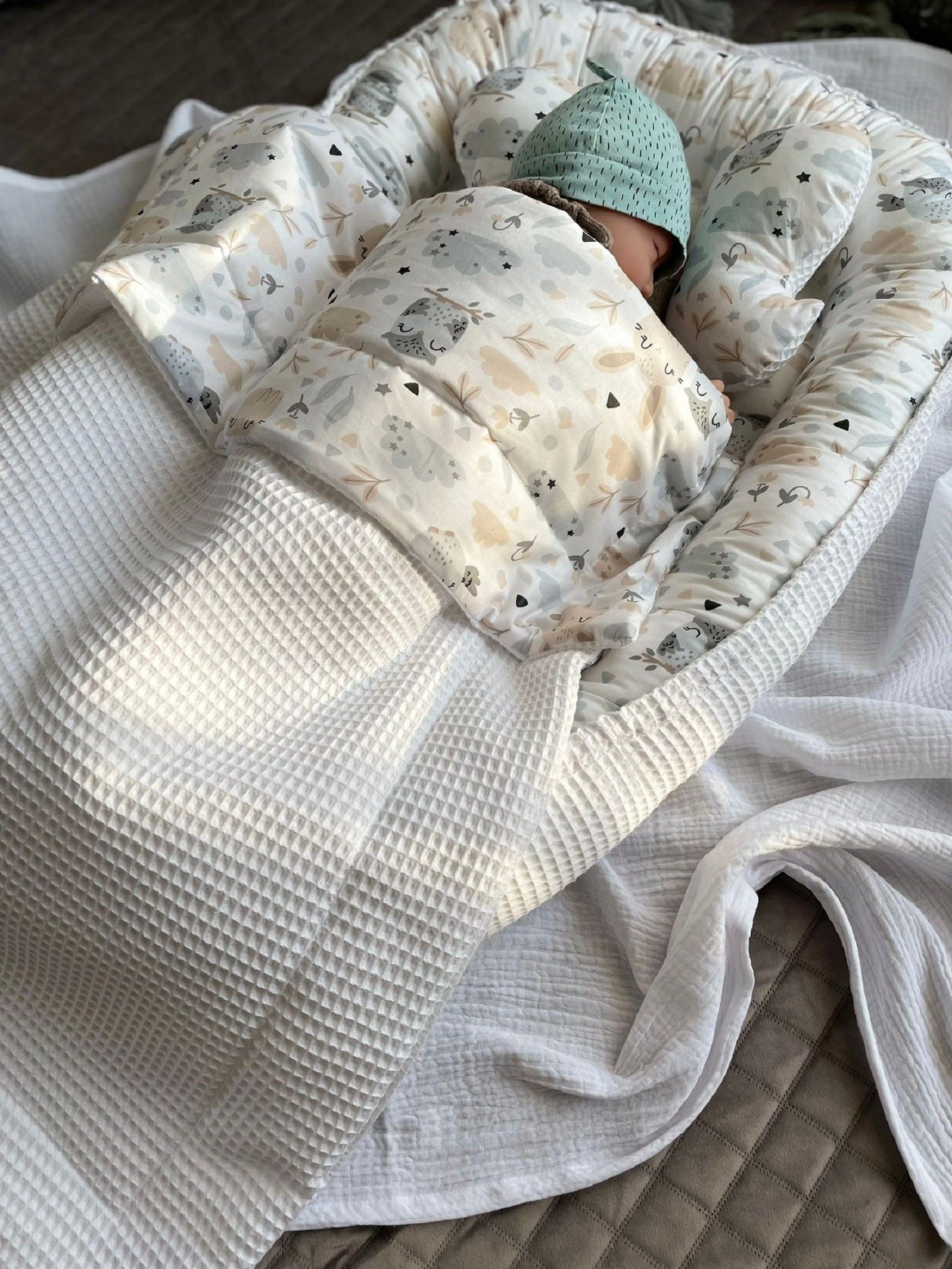 Loolay Bettnestchen Weiß WAFFELPIQUE/ HASE Beige Babynest Babyaustattung Ne günstig online kaufen