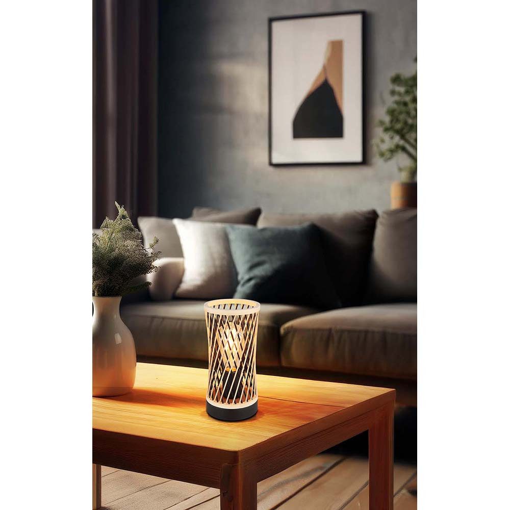 GLOBO LIGHTING Nachttischlampe, Leuchtmittel nicht inklusive, Tischleuchte Beistellleuchte Nachttischlampe Bambusgeflecht schwarz