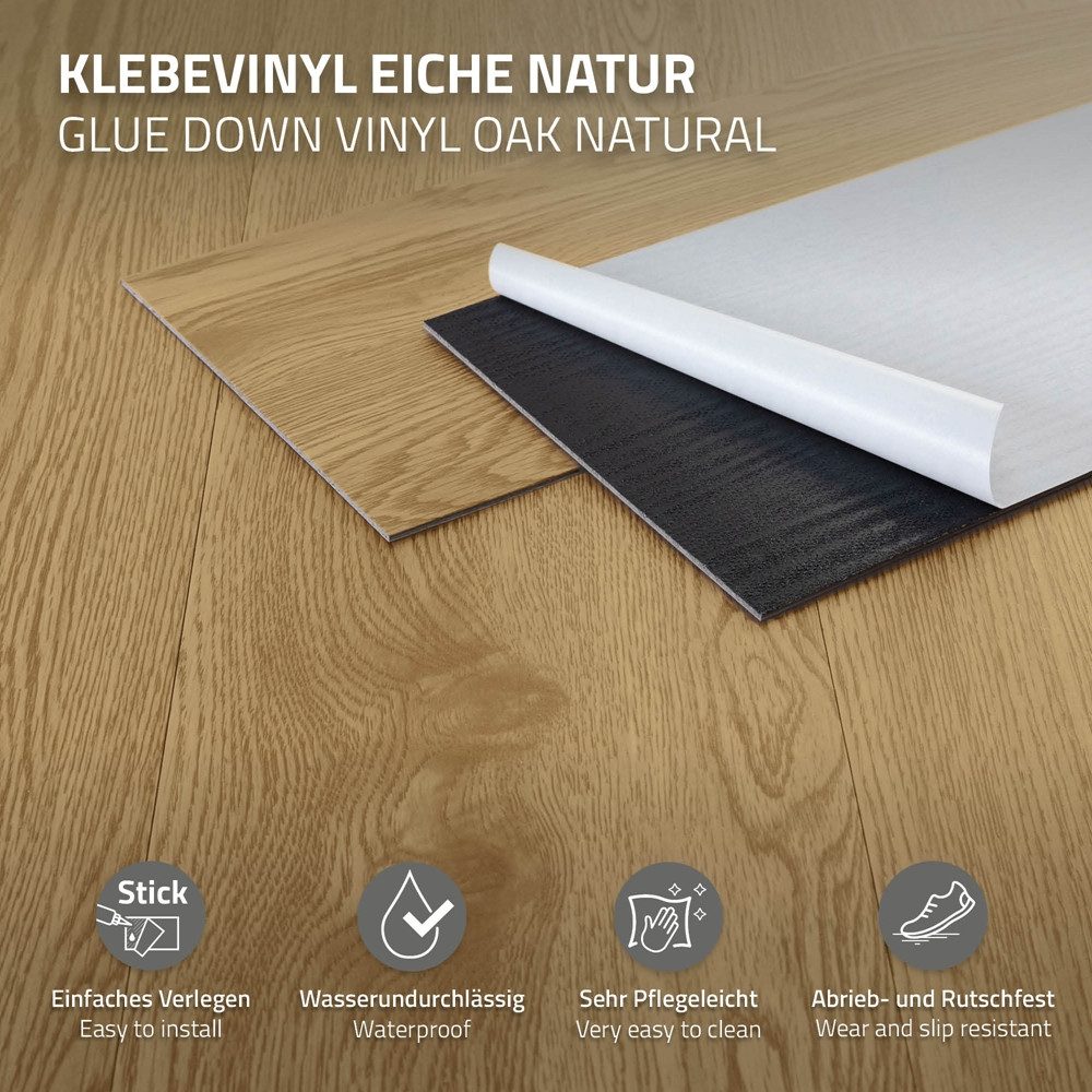 ML-DESIGN Vinylboden PVC Vinyl Bodenbelag Klebe-Vinyl Vinylbodenbelag in Holzoptik, Klebevinyl selbstklebend 2,23m² / 16 Dielen Bodenbelag 2mm Dicke