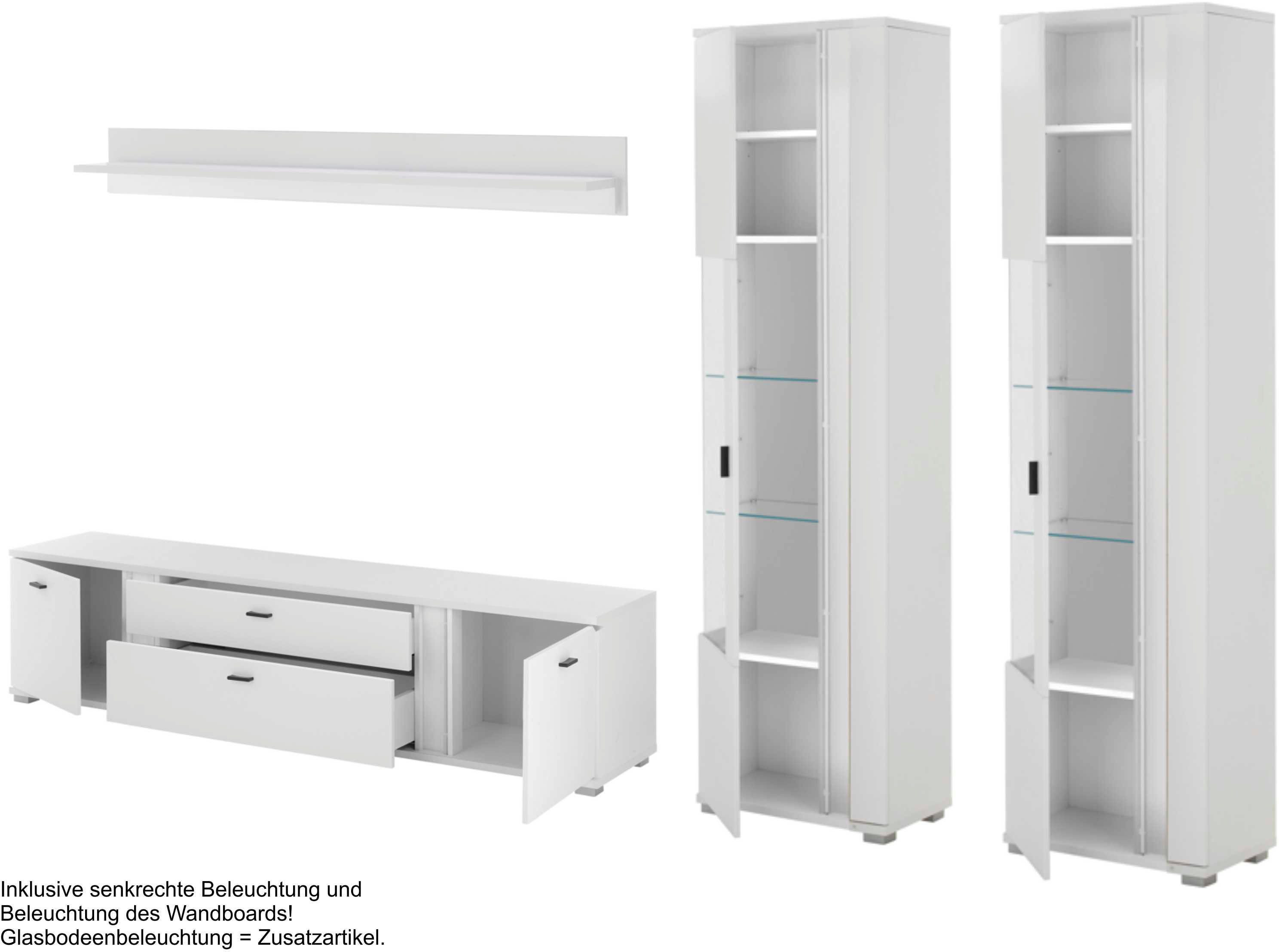 Home affaire Wohnwand LONG ISLAND, (Set, 4-St), in moderner Trendfarbe,inklusive senkrechter Beleuchtung,Breite 330 cm