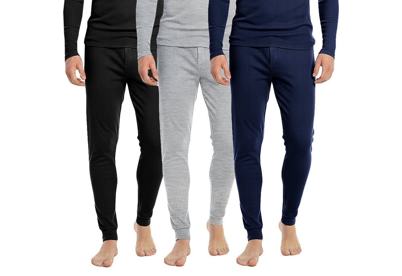 TEXEMP Thermounterhose Herren Thermounterwäsche Lang 3er Pack Baumwolle Innenfleece Winter (Packung, 3-St., 3er-Pack Farbmix) Atmungsaktiv - Wärmend - Klimaregulierend