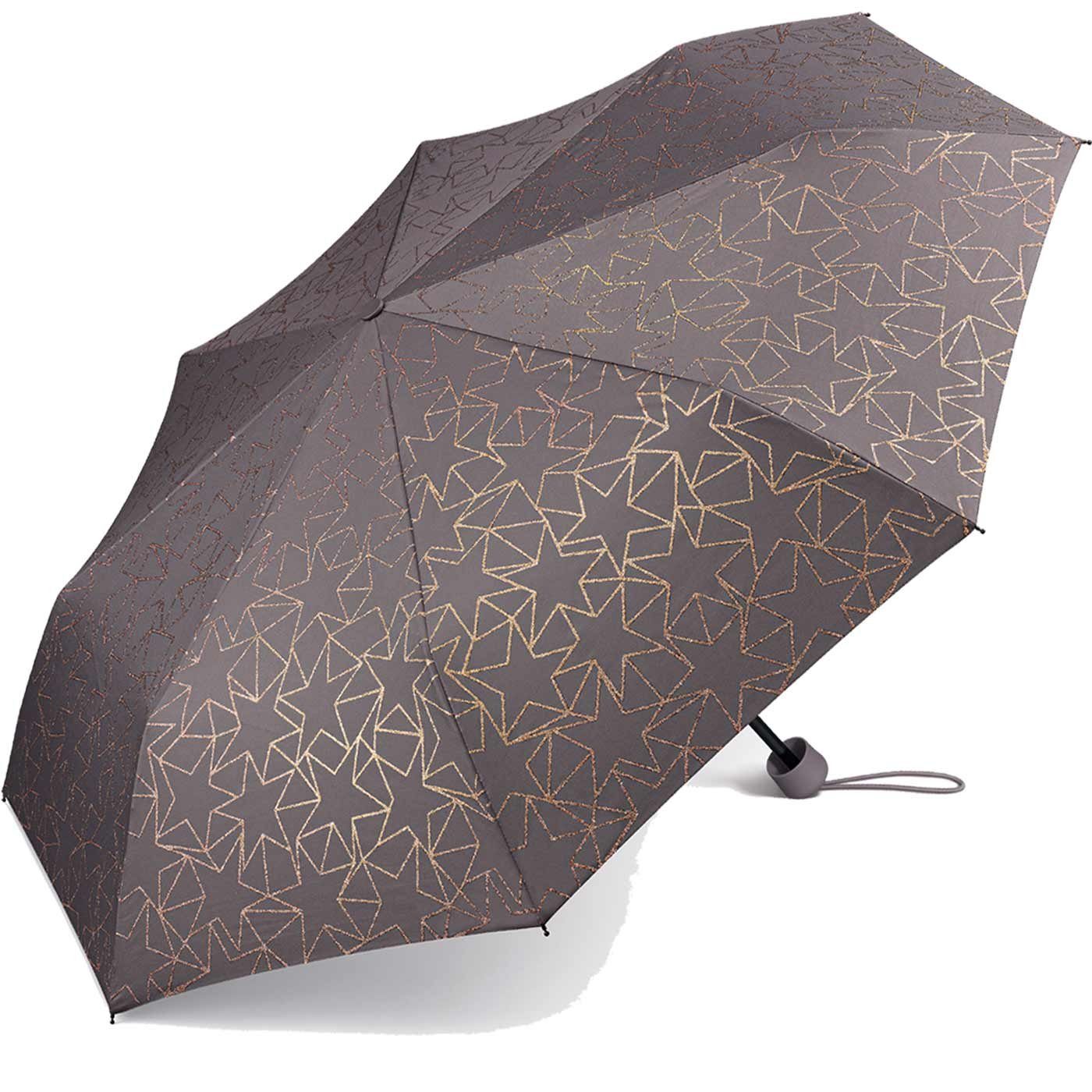 Stars, Glitter - besondere excalibur Damen das als braun kleiner Design Schirm für - Eyecatcher Taschenregenschirm schöner, Esprit