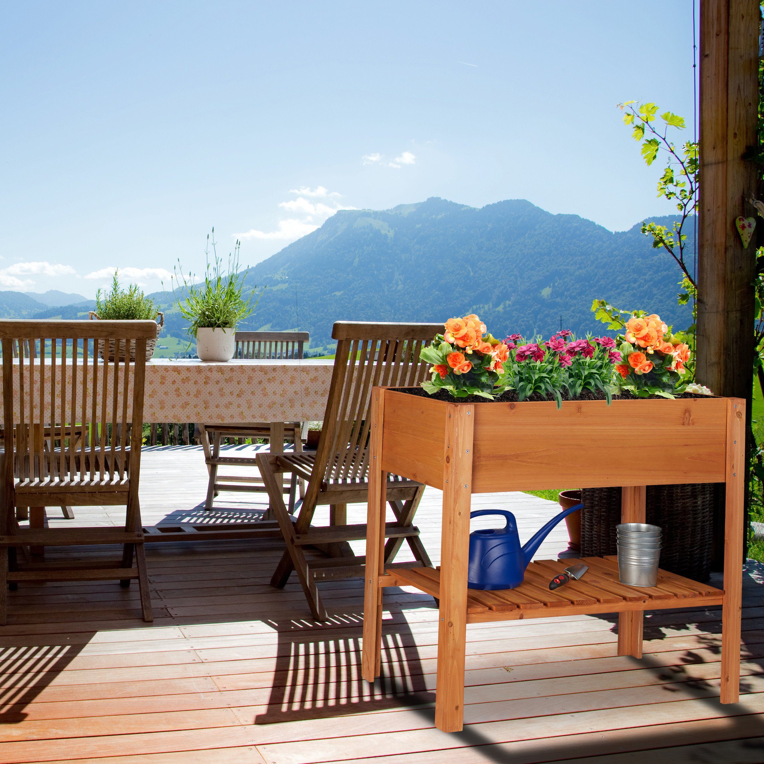 relaxdays Hochbeet aus Holz mit Ablagefach