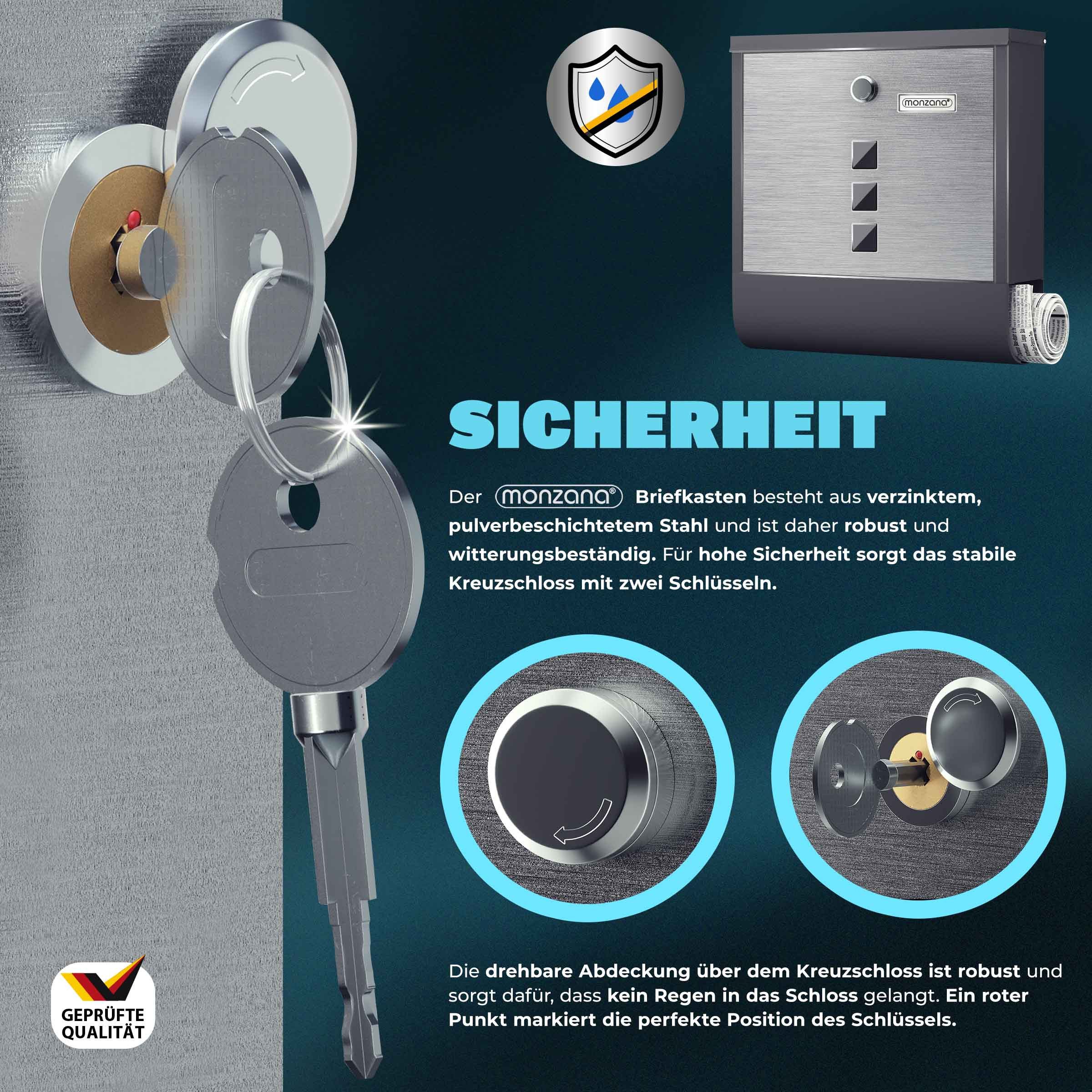 monzana Wandbriefkasten, Schwarz-Silber Edelstahl mit Zeitungsfach günstig online kaufen