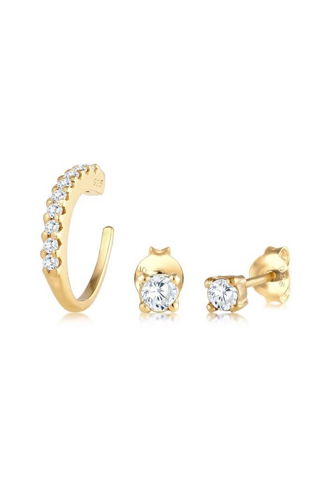 Elli Ohrring-Set Single Earcuff Zirkona Kristalle Trend 925 Silber,  Modischer Zirkonia Ohrring, 925er Sterling Silber