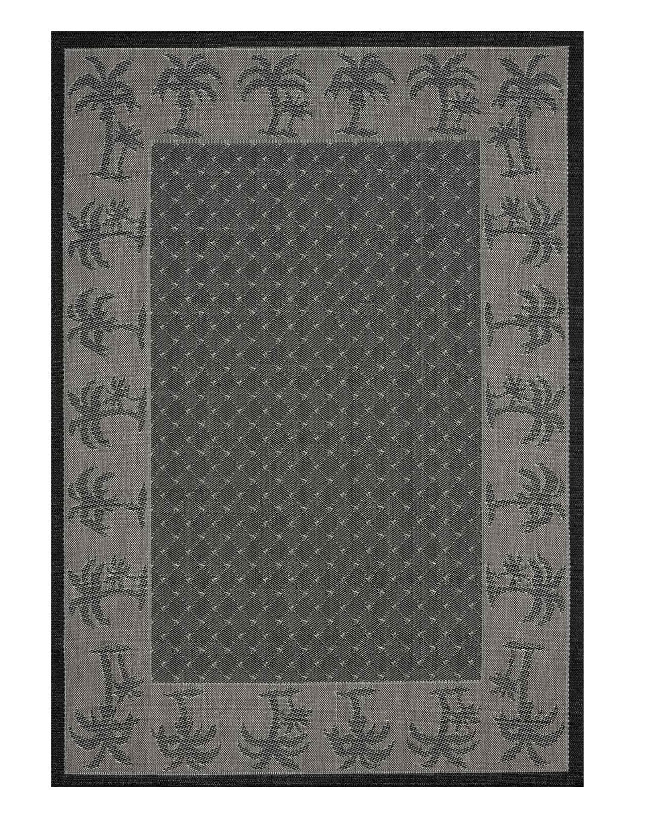 Vimoda Outdoorteppich In und Outdoor Läufer Schwarz mini Palmen Muster